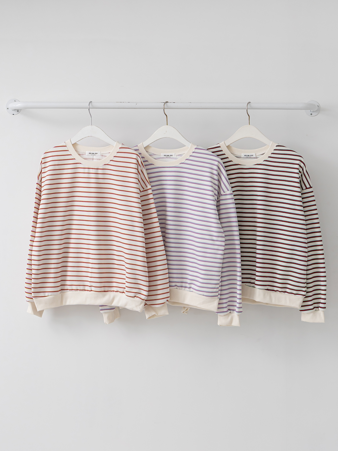 ラウンドネックルーズ長袖ボーダー配色スウェット | 詳細画像31