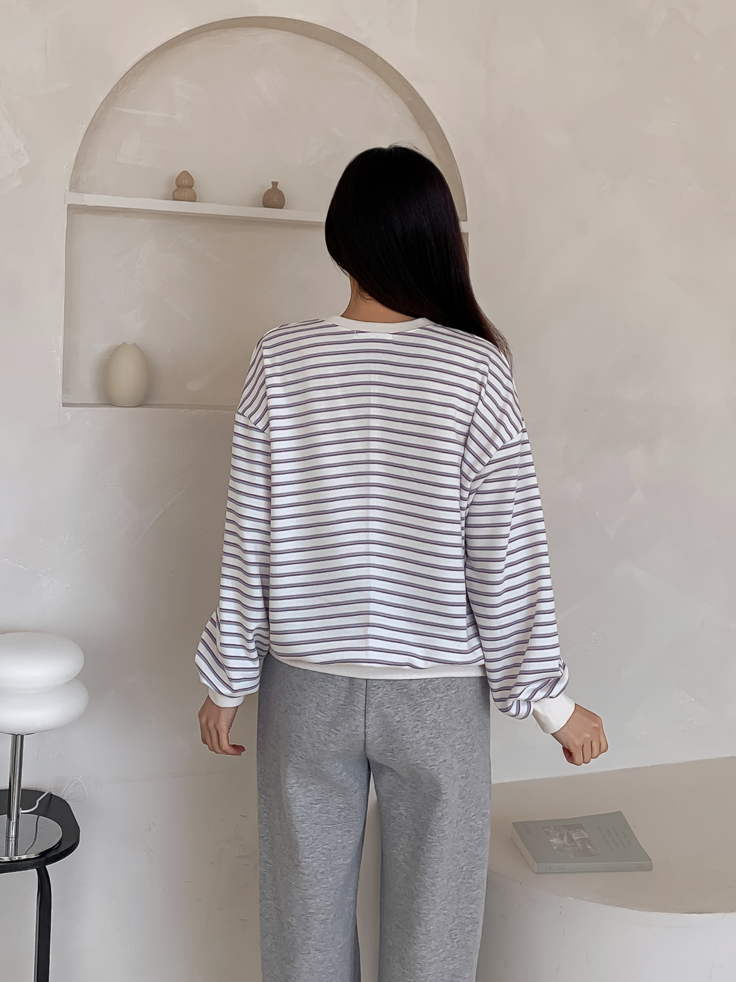 ラウンドネックルーズ長袖ボーダー配色スウェット | 詳細画像6