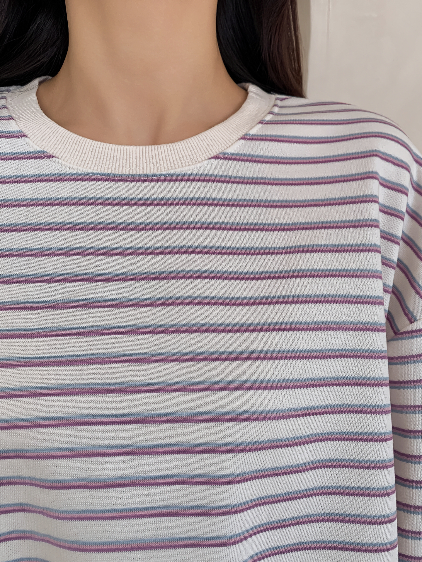 ラウンドネックルーズ長袖ボーダー配色スウェット | 詳細画像8