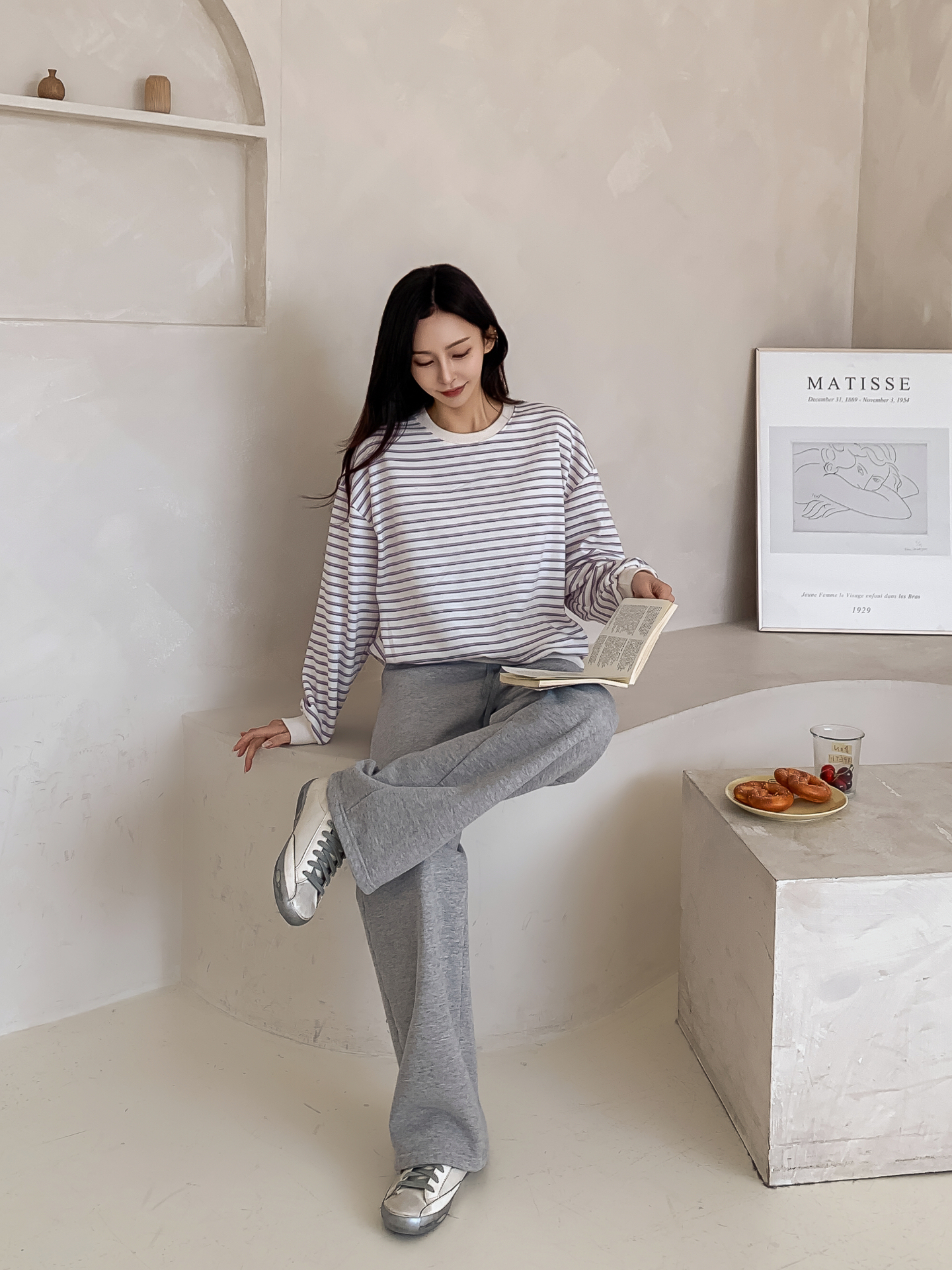 ラウンドネックルーズ長袖ボーダー配色スウェット | 詳細画像12