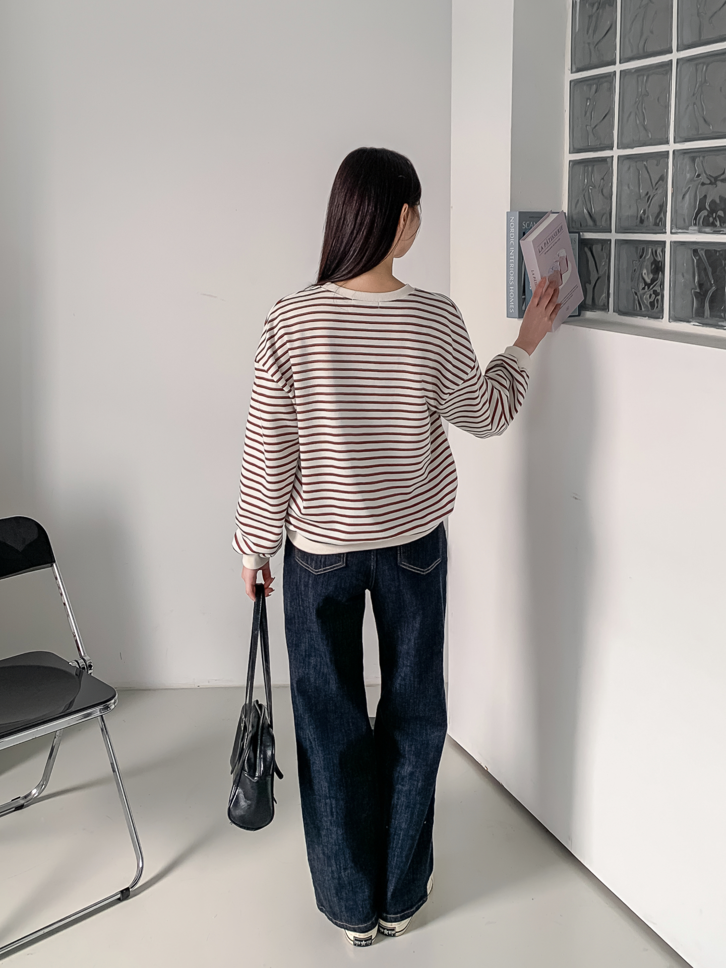 ラウンドネックルーズ長袖ボーダー配色スウェット | 詳細画像21