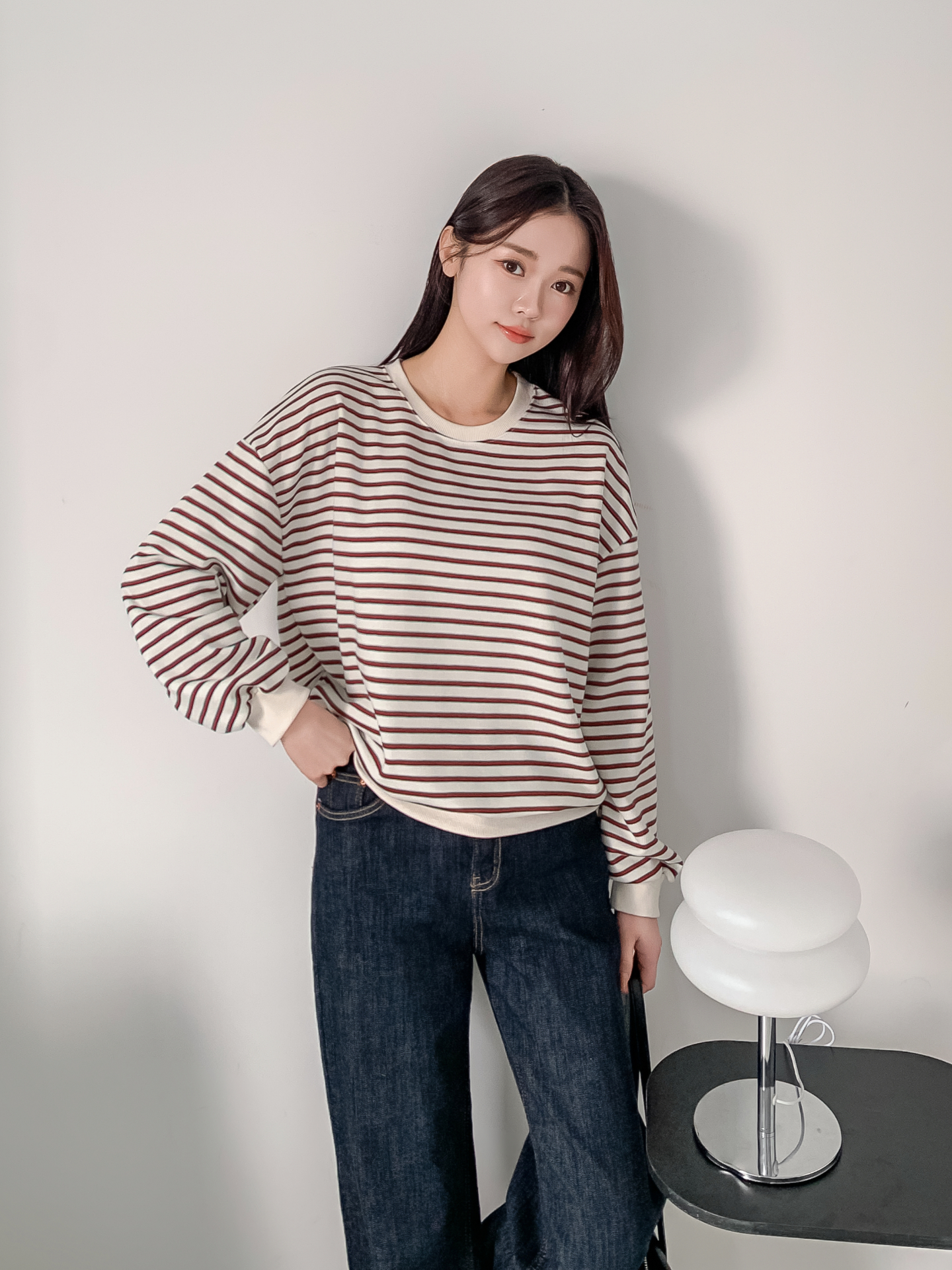 ラウンドネックルーズ長袖ボーダー配色スウェット | 詳細画像24