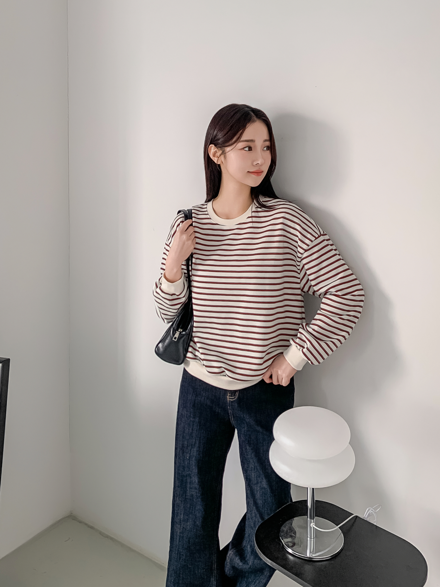 ラウンドネックルーズ長袖ボーダー配色スウェット | 詳細画像27