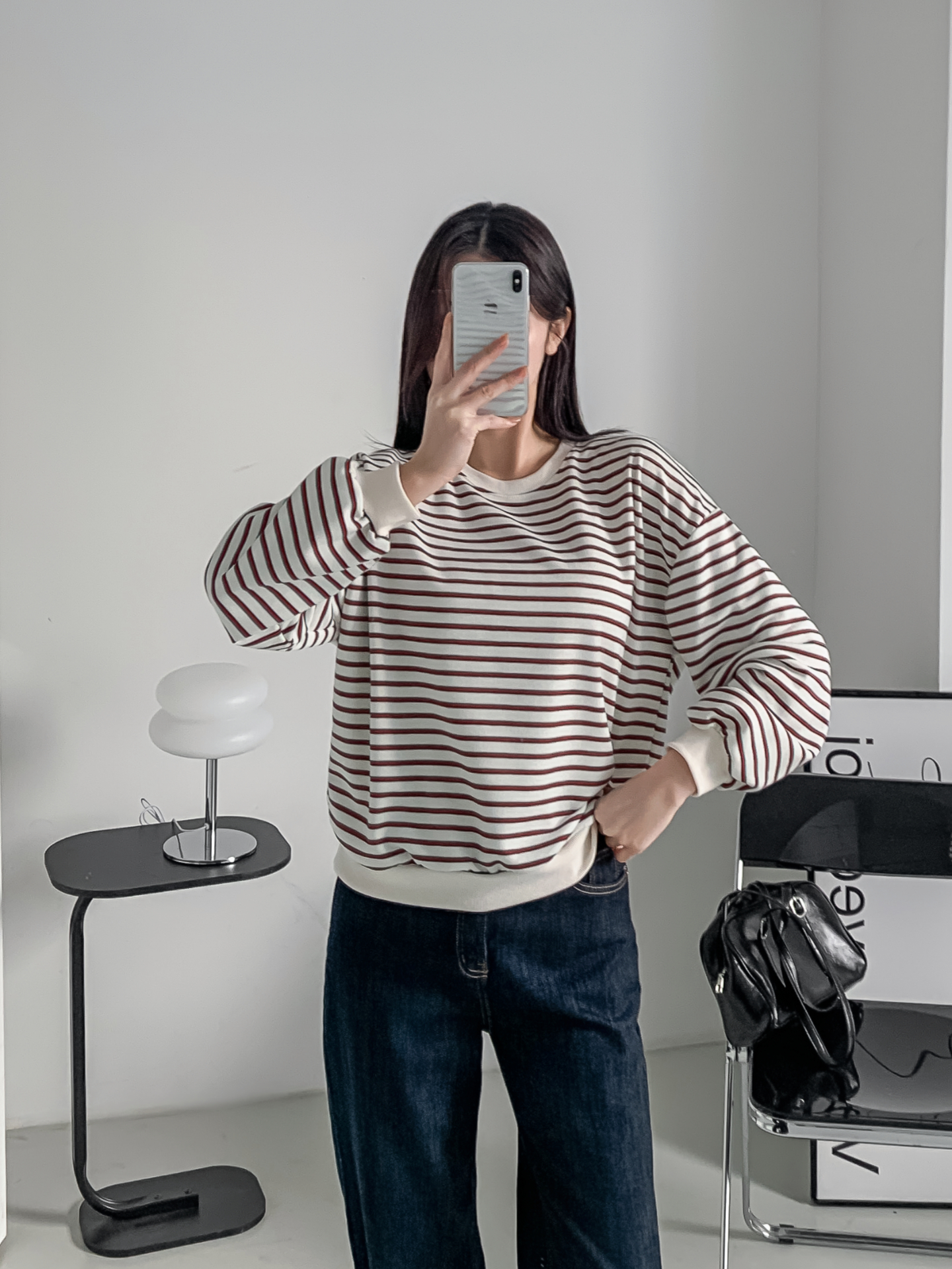 ラウンドネックルーズ長袖ボーダー配色スウェット | 詳細画像30