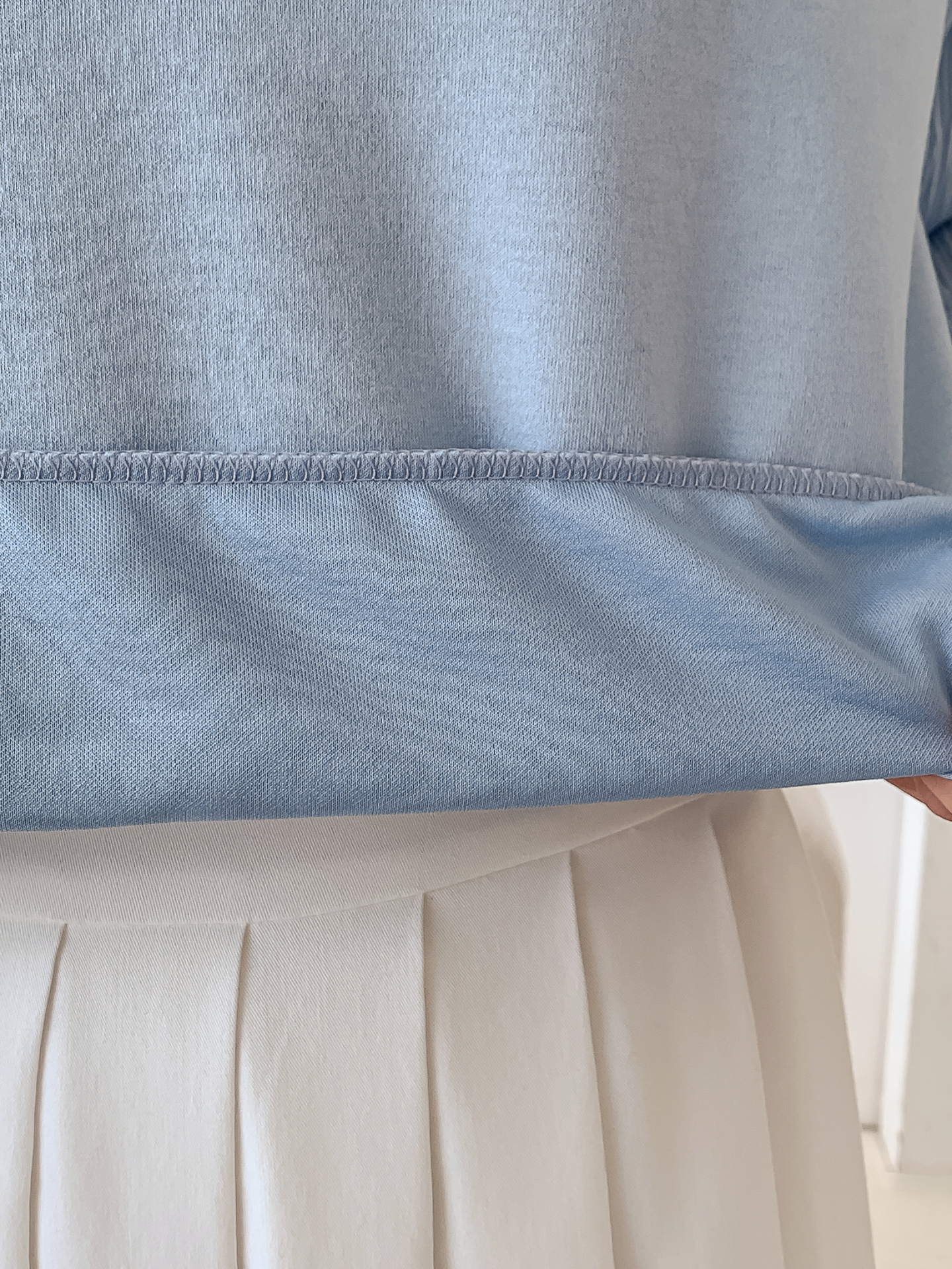 シフォンコンビVネックパフスリーブルーズ長袖無地ブラウススウェット | 詳細画像7