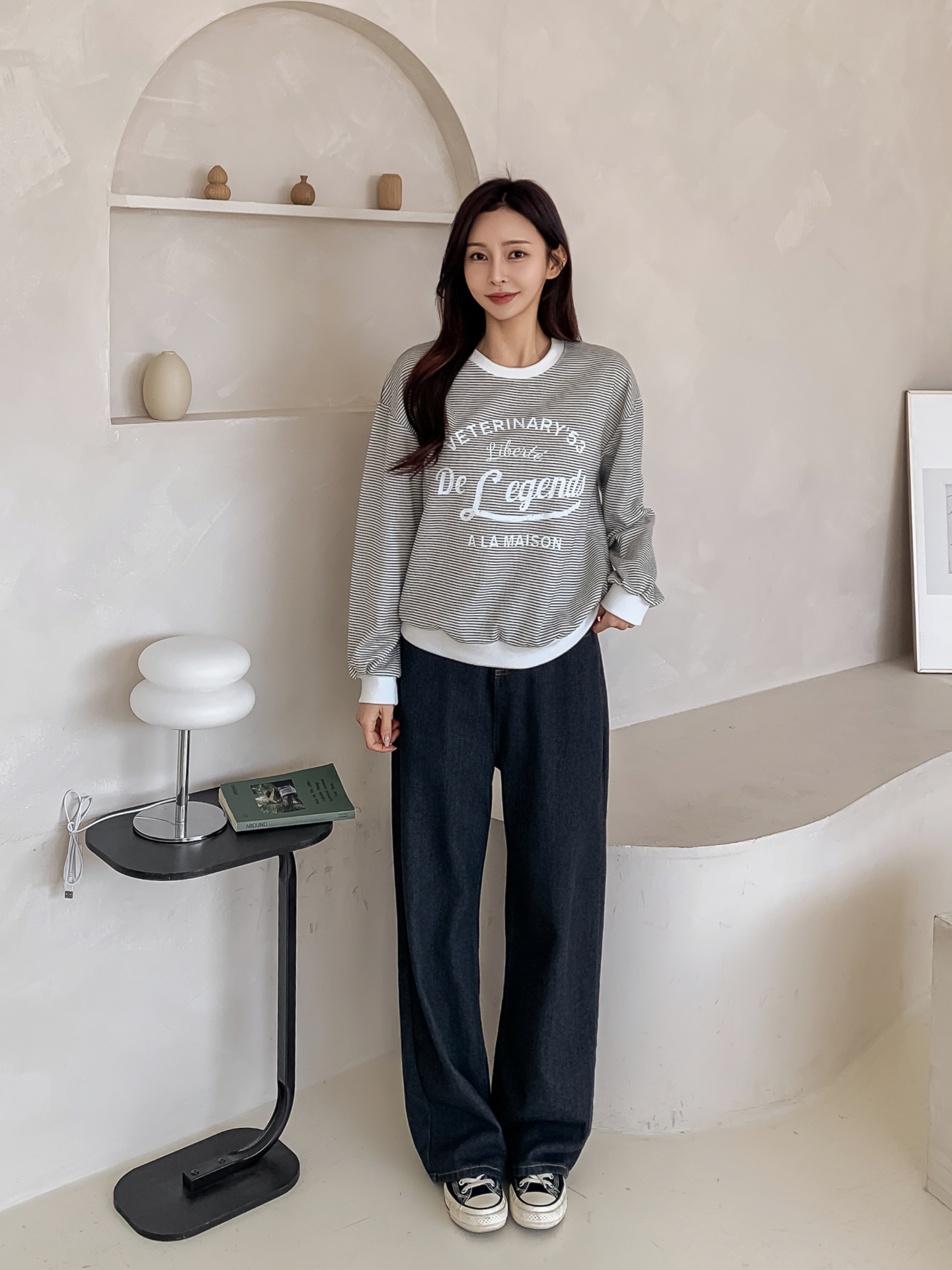 ラウンドネックルーズ長袖レタリングボーダー配色スウェット | 詳細画像17