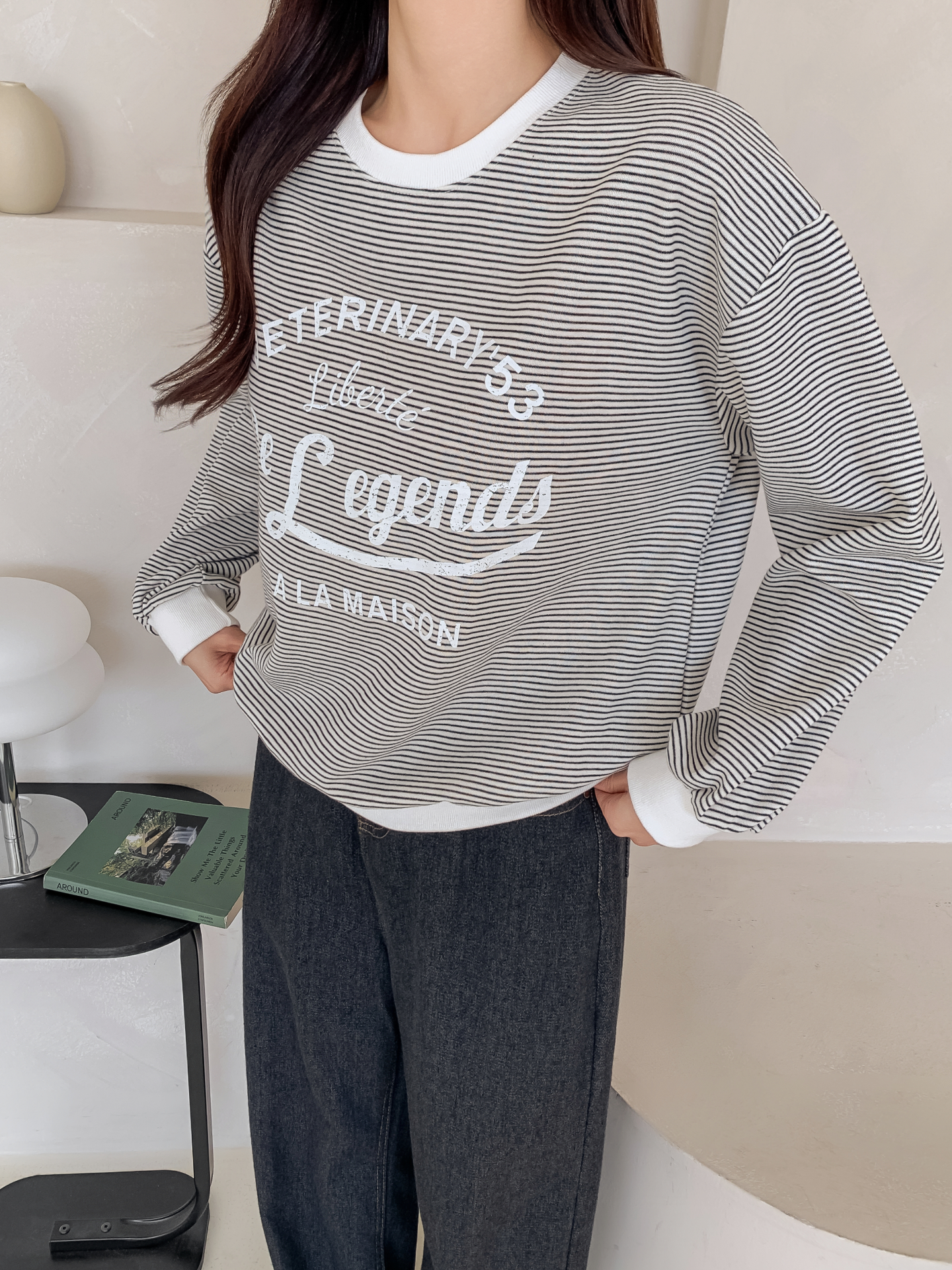 ラウンドネックルーズ長袖レタリングボーダー配色スウェット | 詳細画像19