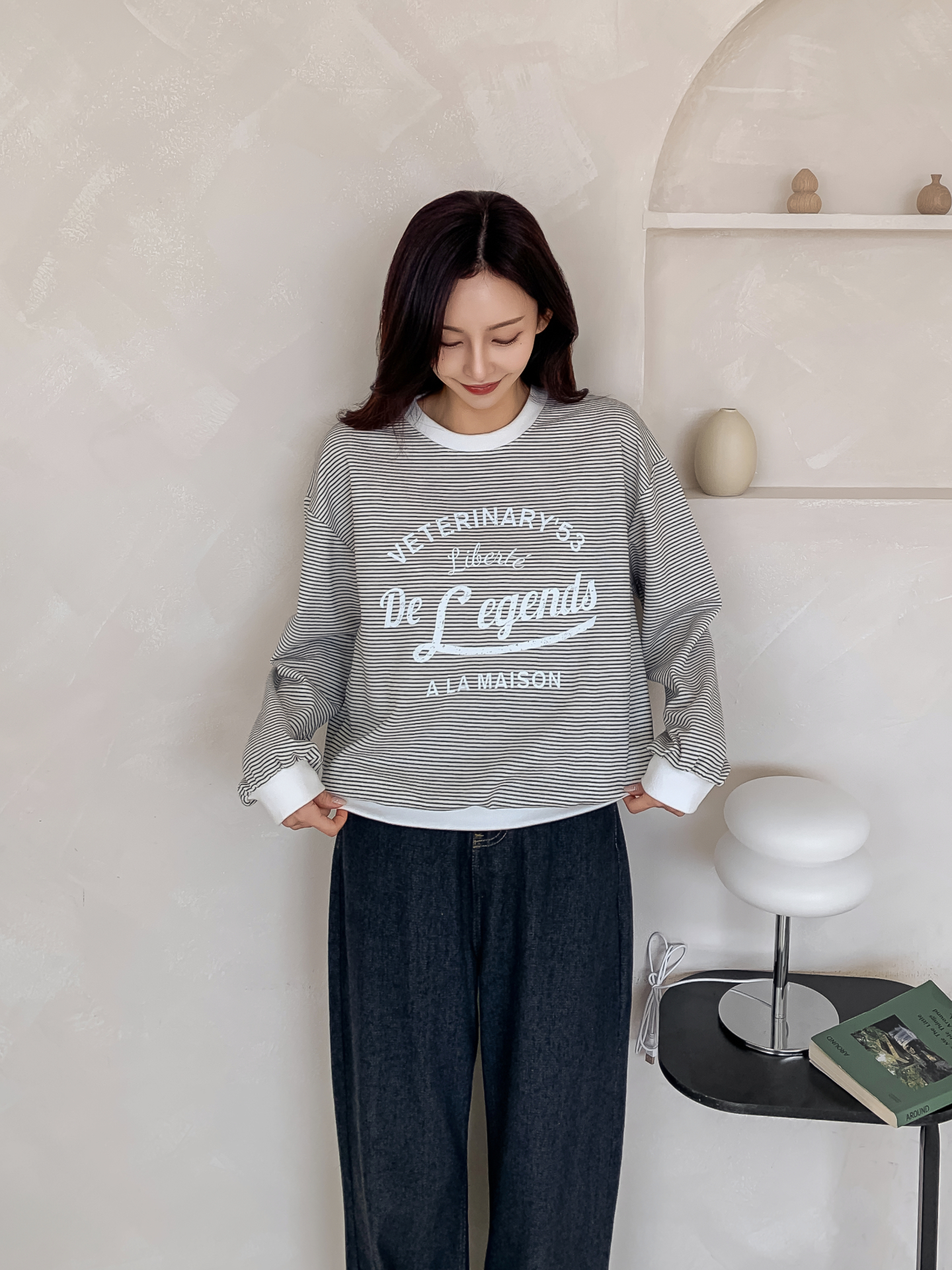 ラウンドネックルーズ長袖レタリングボーダー配色スウェット | 詳細画像23