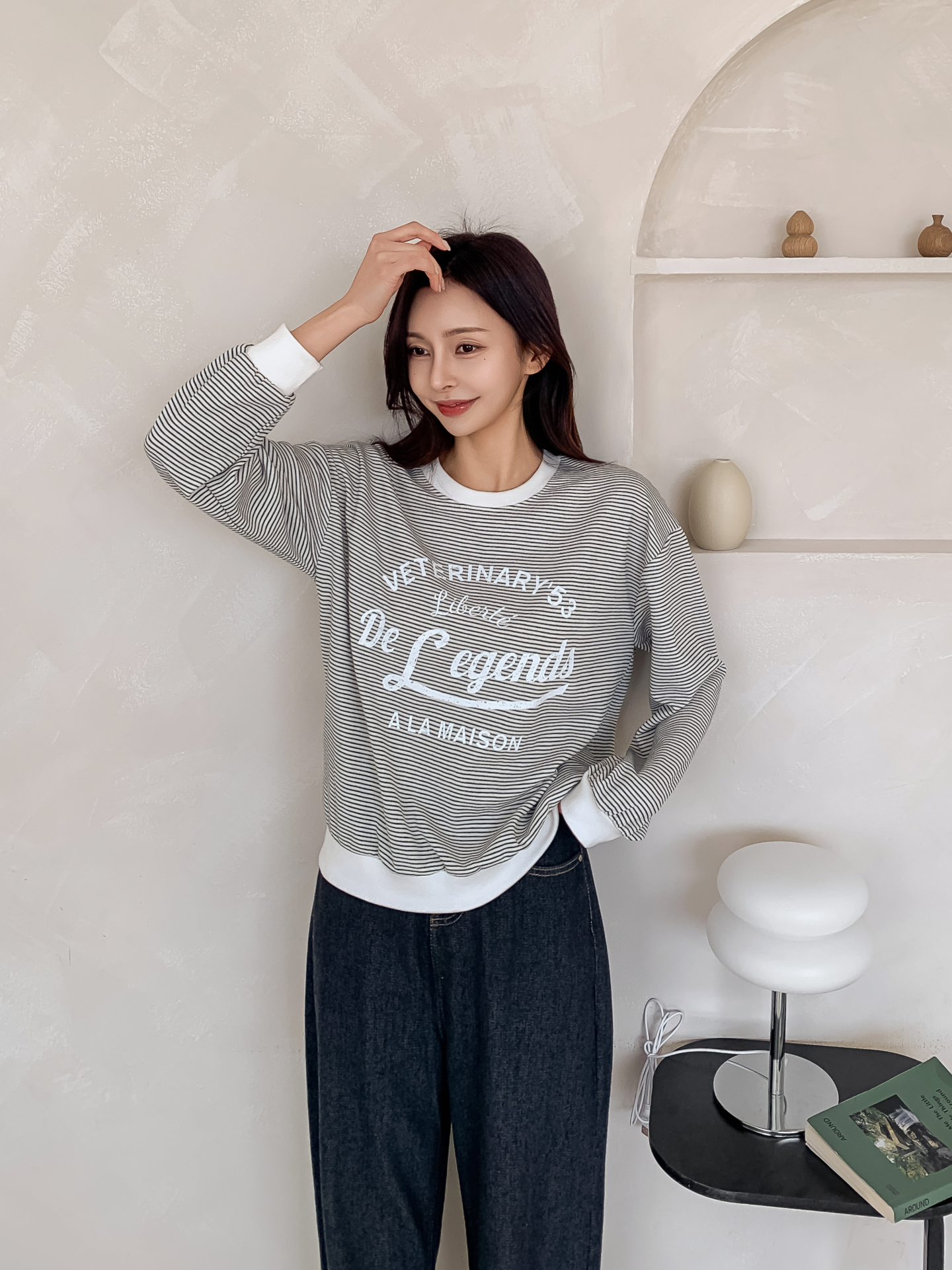 ラウンドネックルーズ長袖レタリングボーダー配色スウェット | 詳細画像24