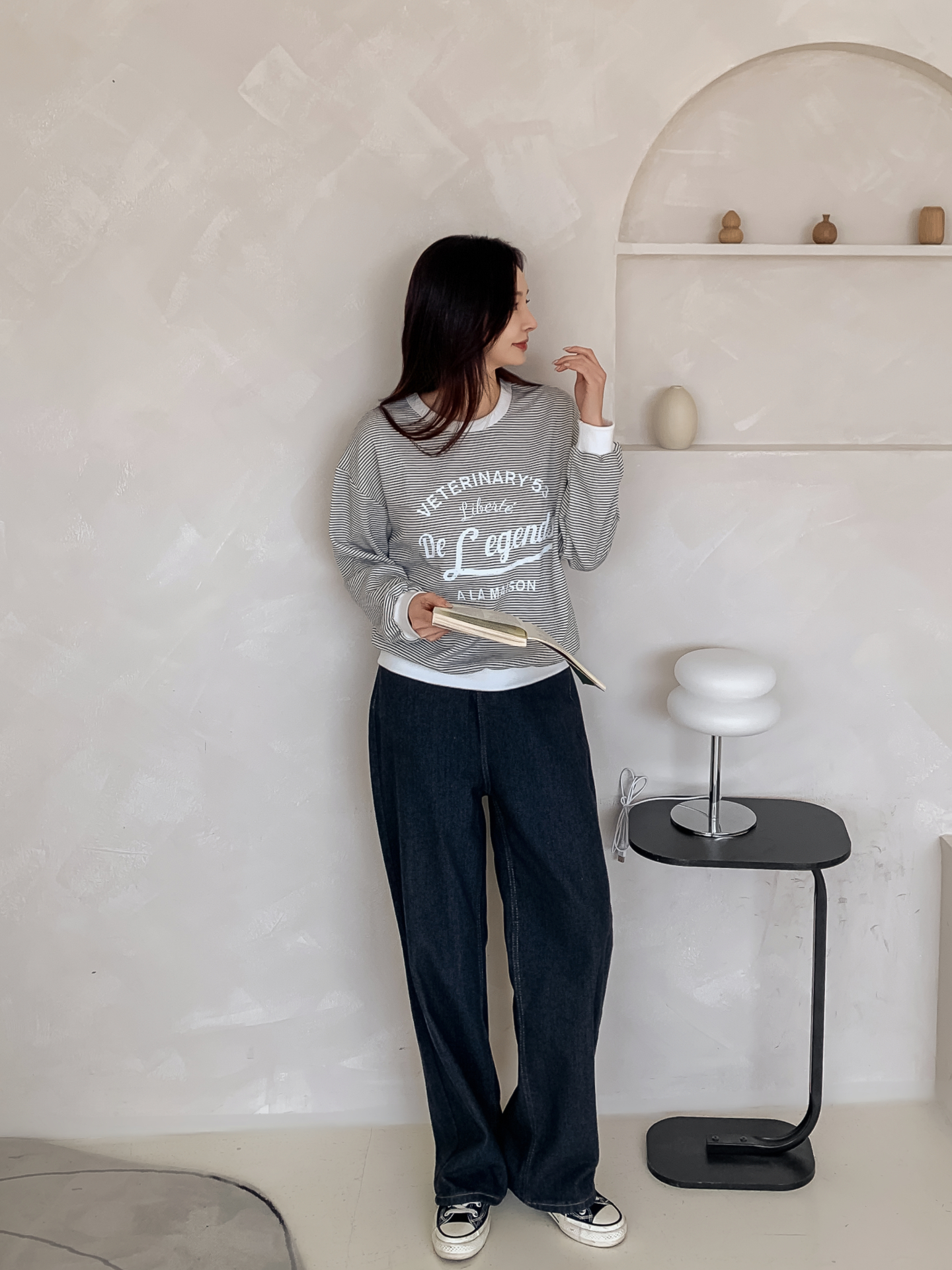 ラウンドネックルーズ長袖レタリングボーダー配色スウェット | 詳細画像27