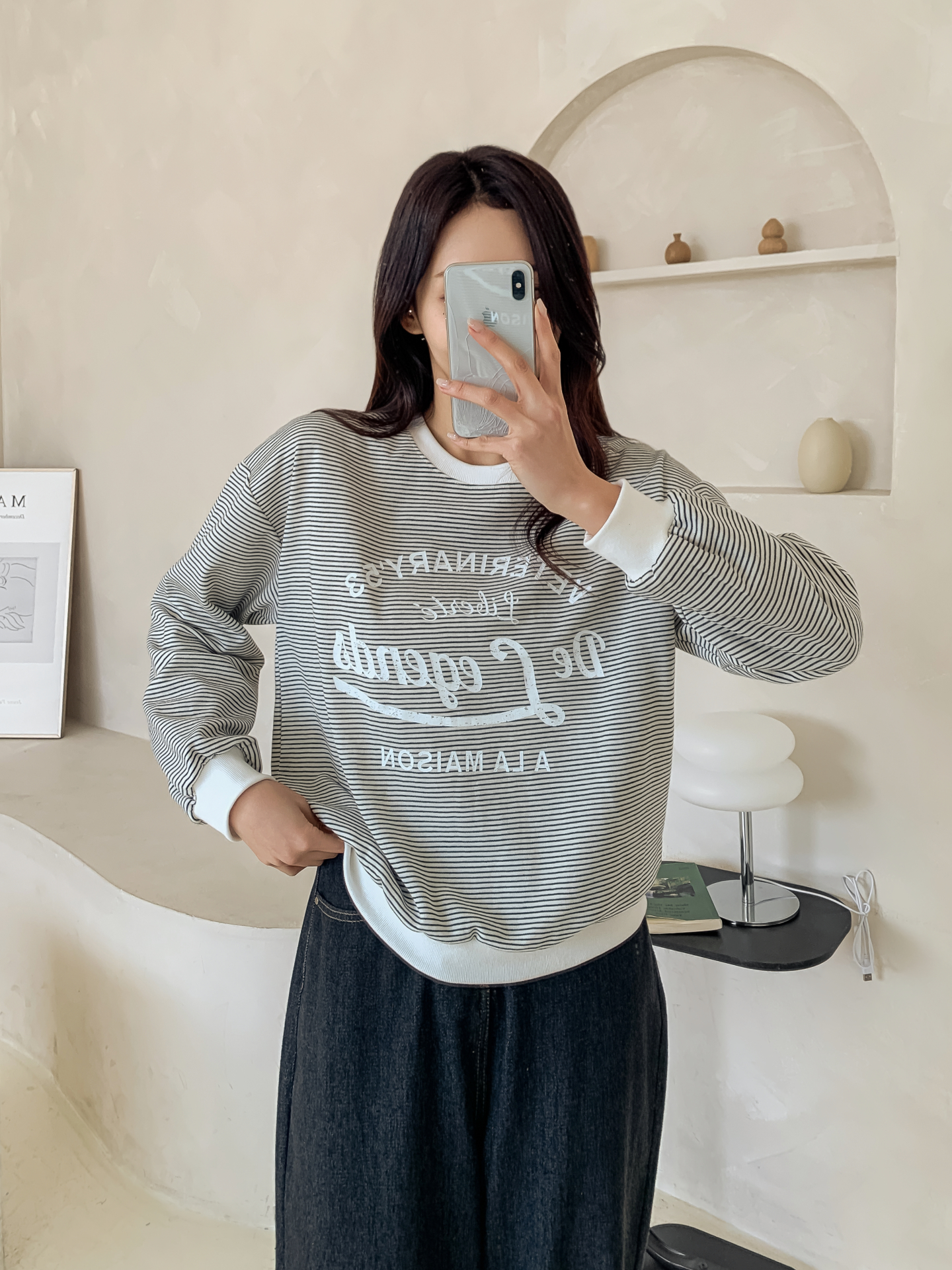 ラウンドネックルーズ長袖レタリングボーダー配色スウェット | 詳細画像28