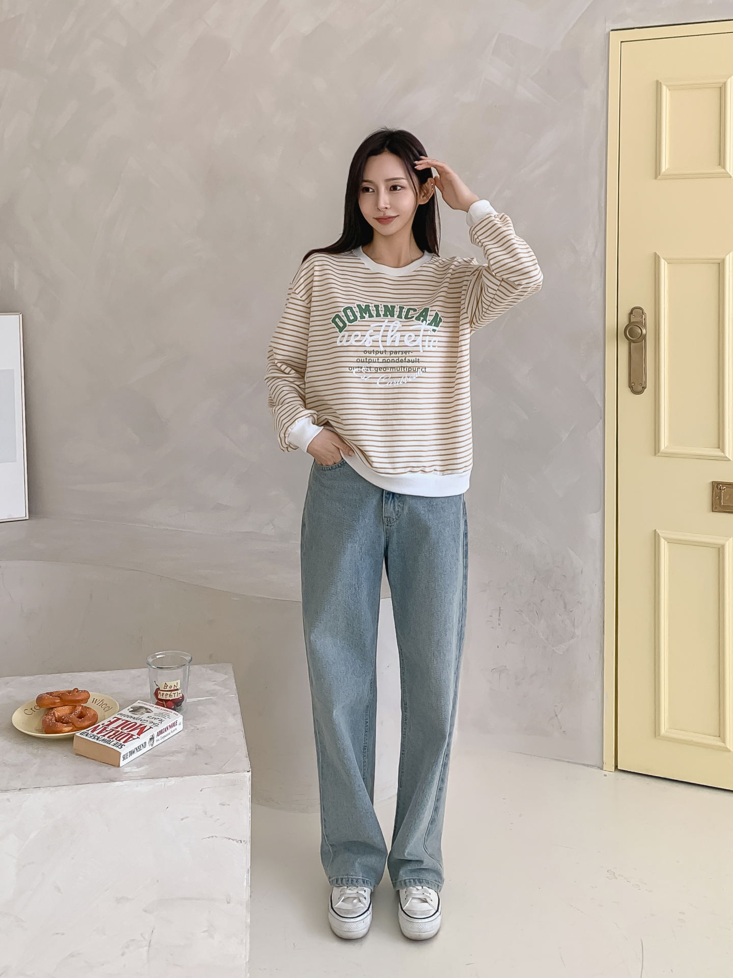 ラウンドネックルーズ長袖レタリングボーダースウェット | 詳細画像2