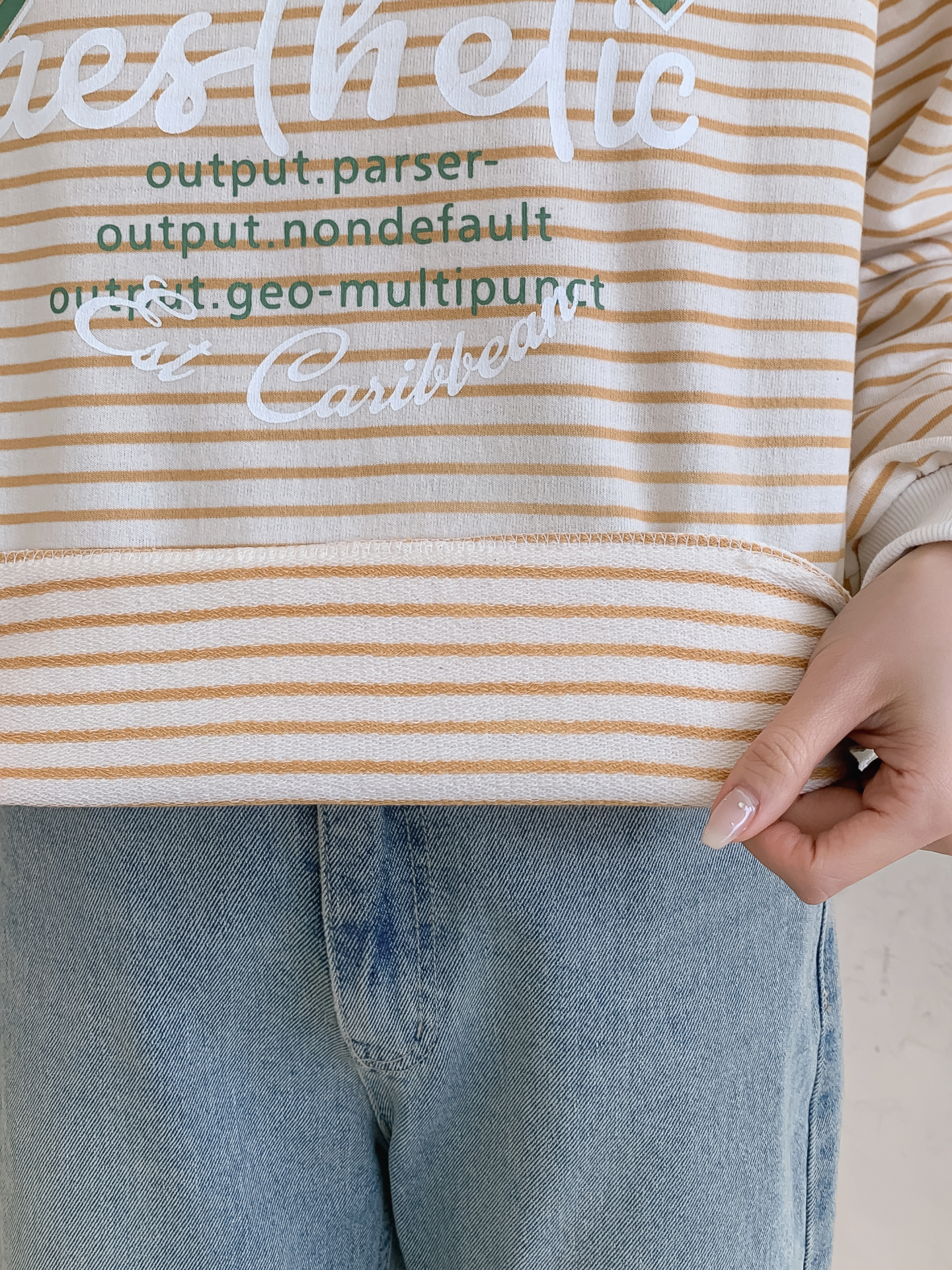 ラウンドネックルーズ長袖レタリングボーダースウェット | 詳細画像6