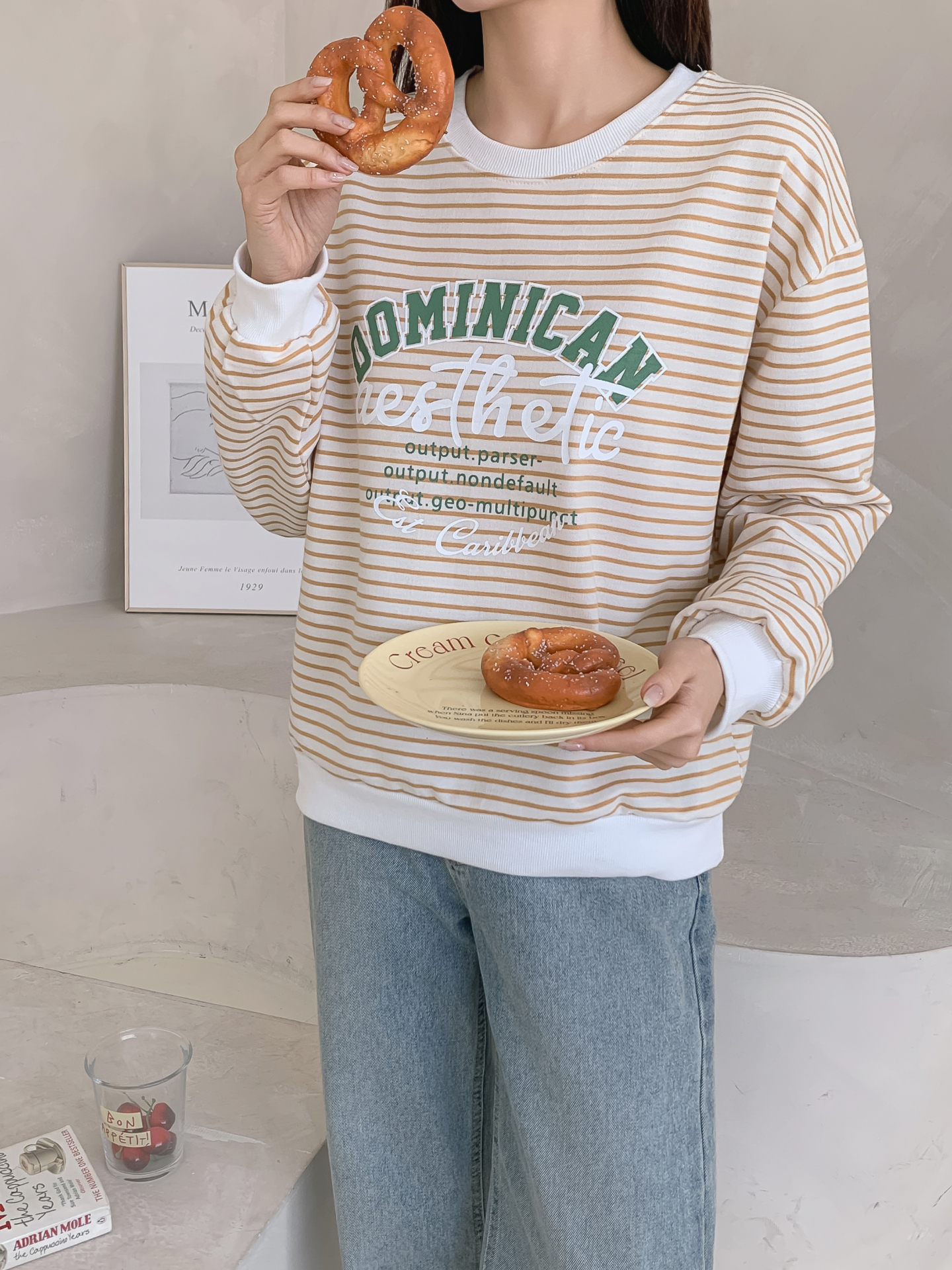 ラウンドネックルーズ長袖レタリングボーダースウェット | 詳細画像7