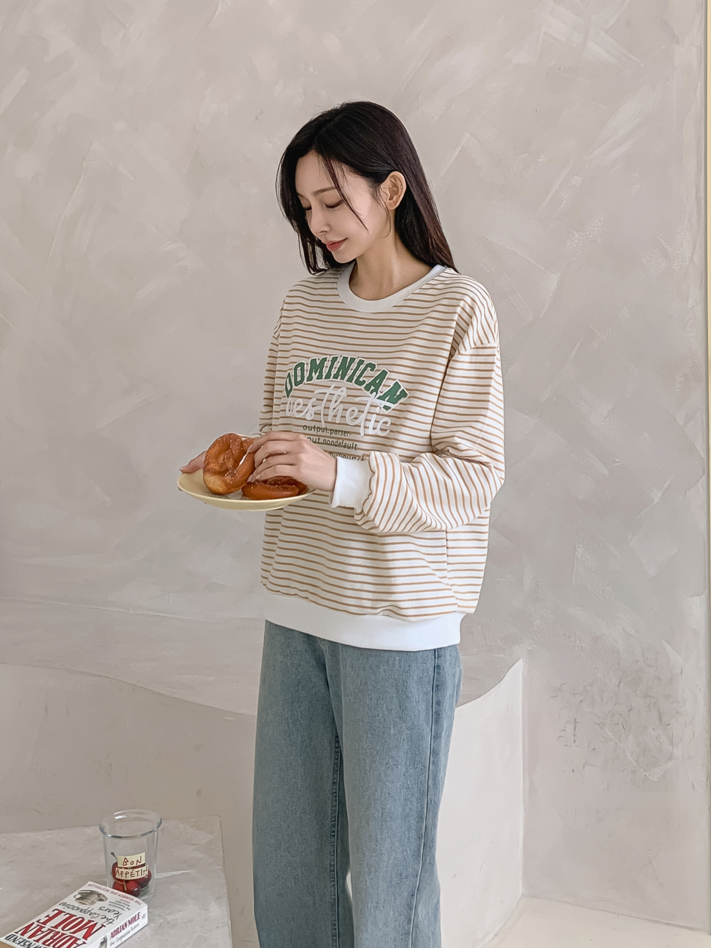 ラウンドネックルーズ長袖レタリングボーダースウェット | 詳細画像8