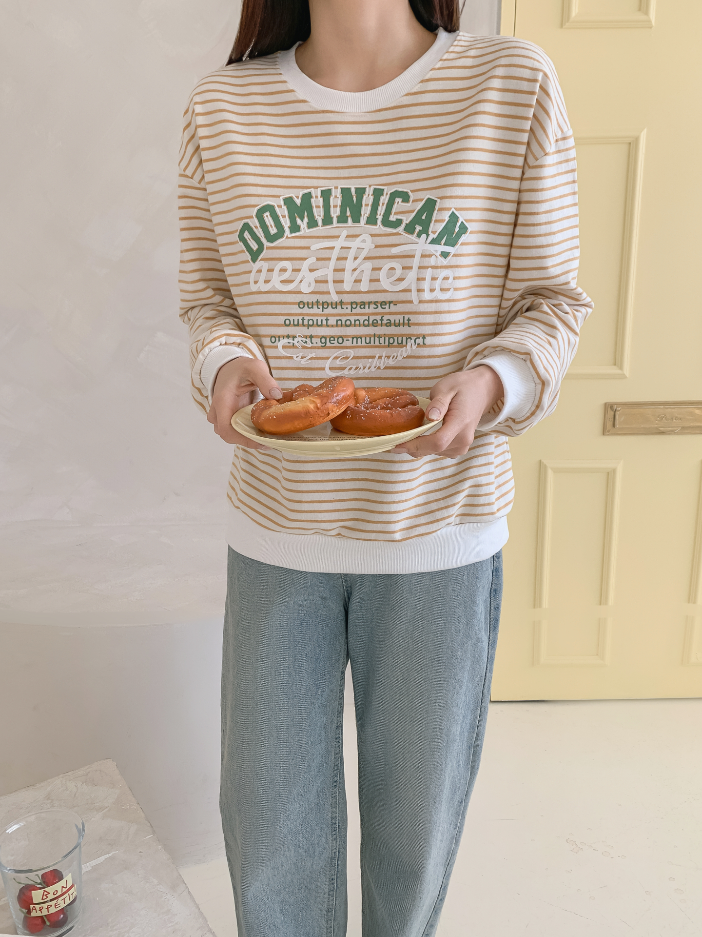 ラウンドネックルーズ長袖レタリングボーダースウェット | 詳細画像9