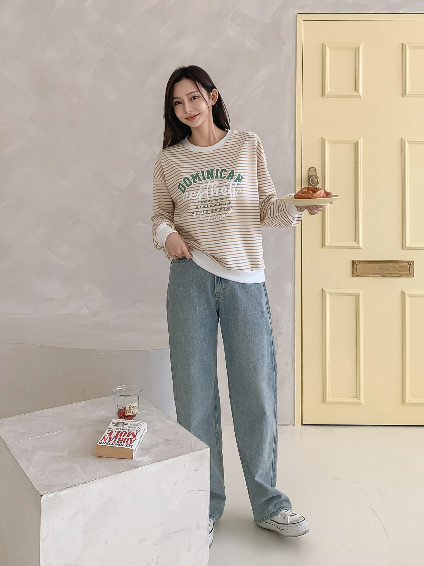 ラウンドネックルーズ長袖レタリングボーダースウェット | 詳細画像10