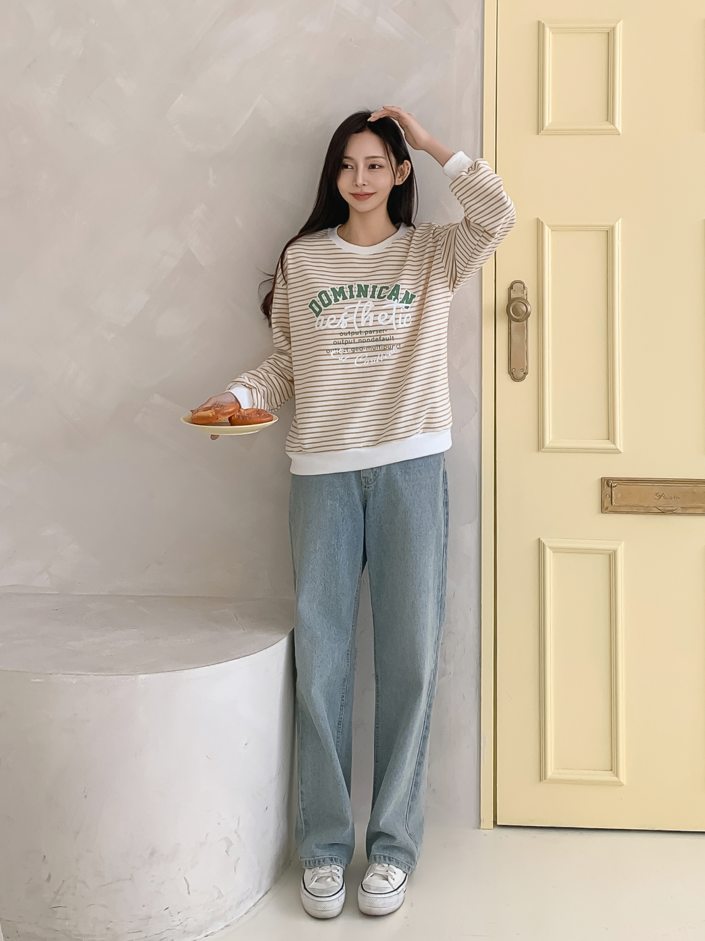 ラウンドネックルーズ長袖レタリングボーダースウェット | 詳細画像13