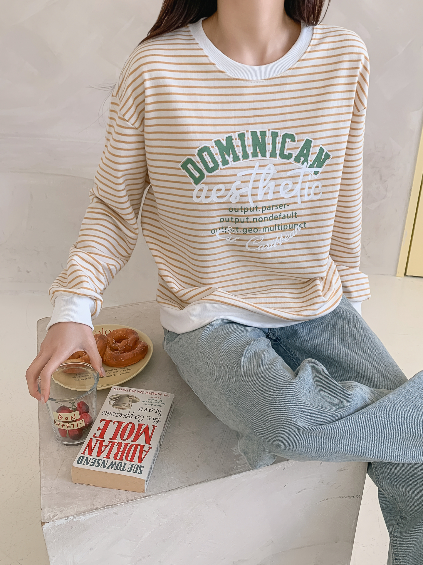 ラウンドネックルーズ長袖レタリングボーダースウェット | 詳細画像14