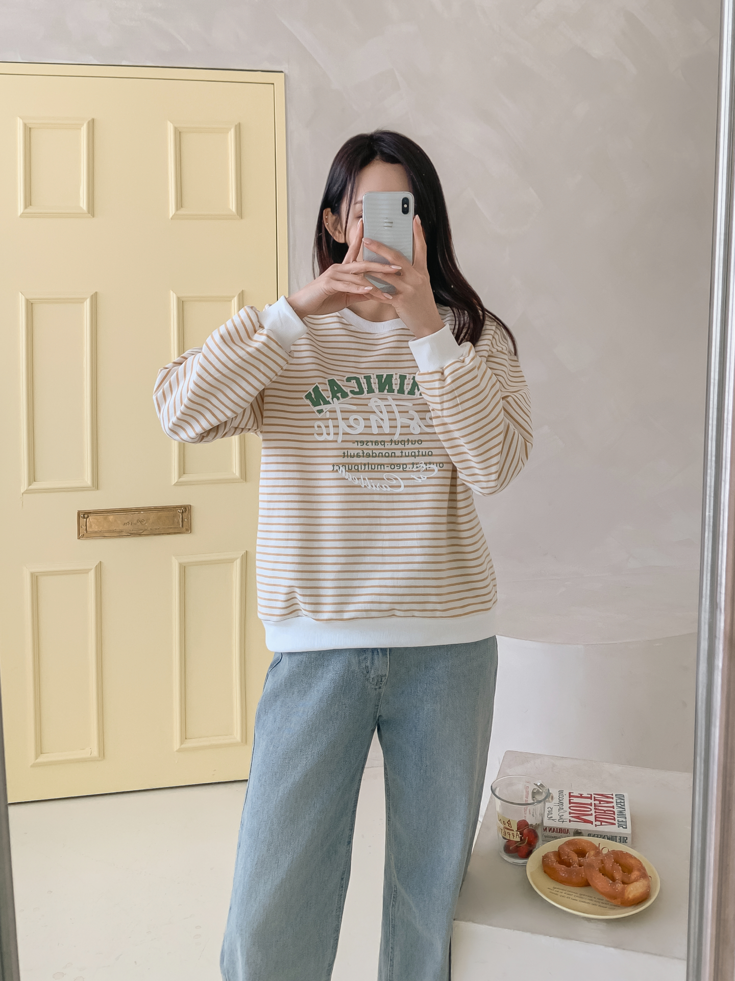 ラウンドネックルーズ長袖レタリングボーダースウェット | 詳細画像17