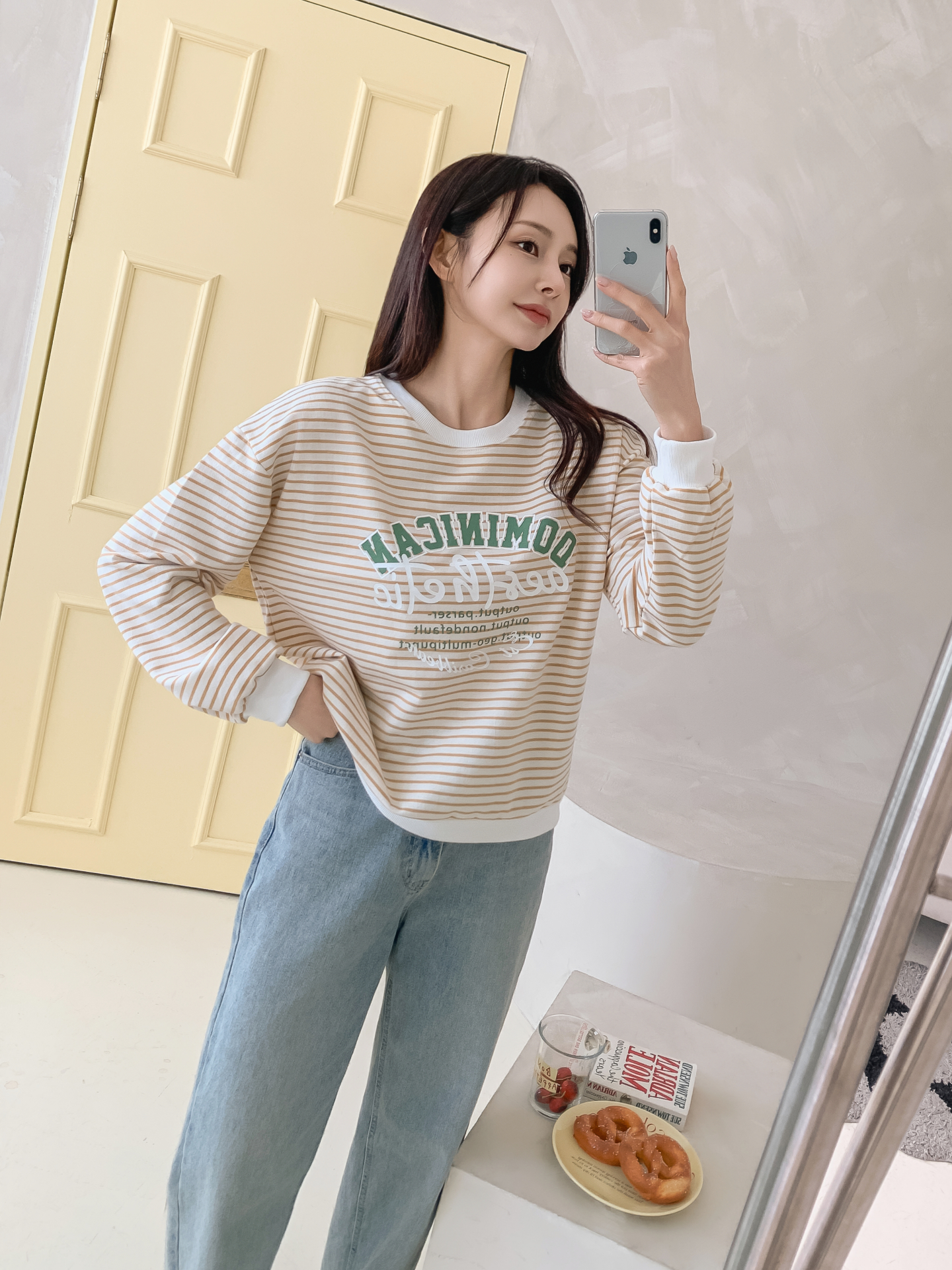 ラウンドネックルーズ長袖レタリングボーダースウェット | 詳細画像18