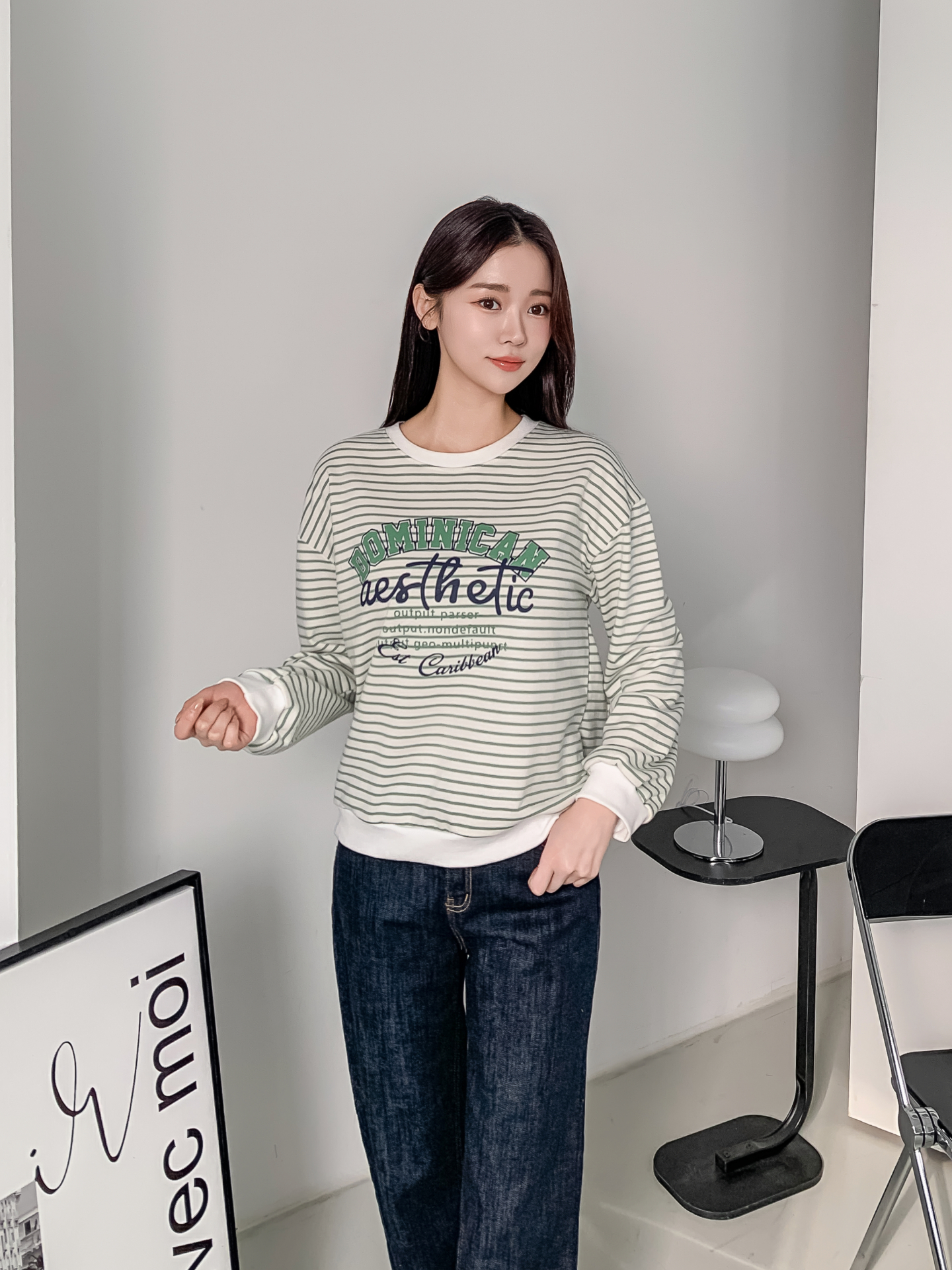 ラウンドネックルーズ長袖レタリングボーダースウェット | 詳細画像19