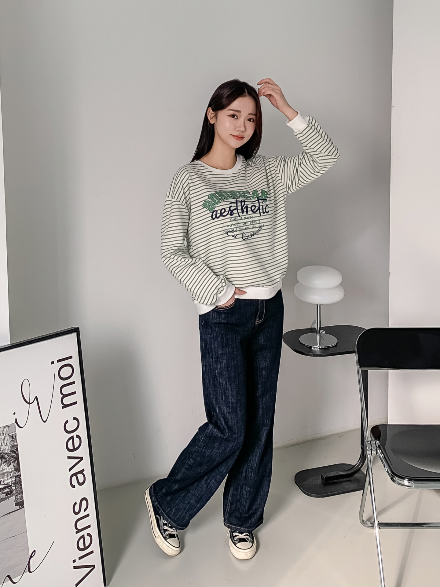 ラウンドネックルーズ長袖レタリングボーダースウェット | 詳細画像21