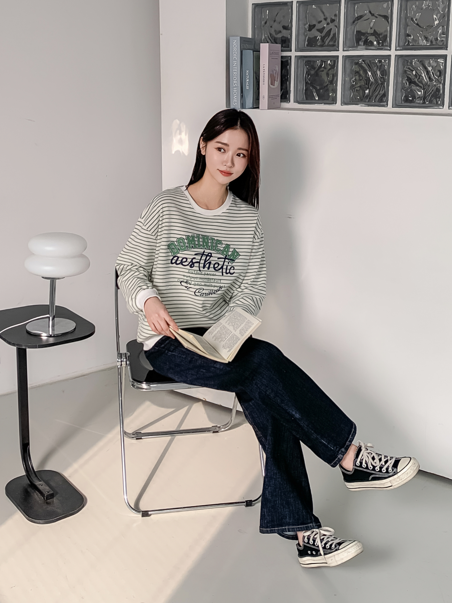 ラウンドネックルーズ長袖レタリングボーダースウェット | 詳細画像26