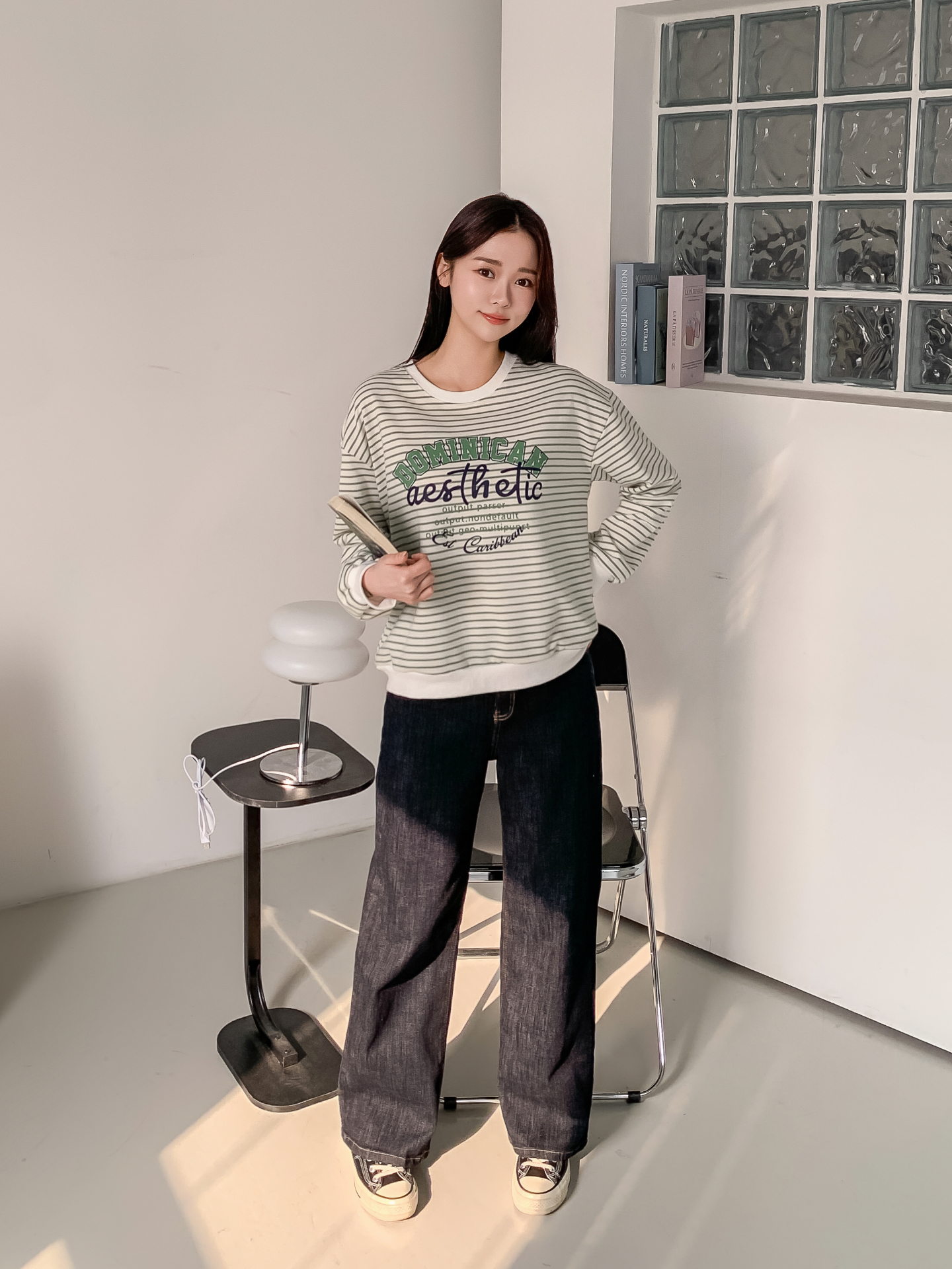 ラウンドネックルーズ長袖レタリングボーダースウェット | 詳細画像28