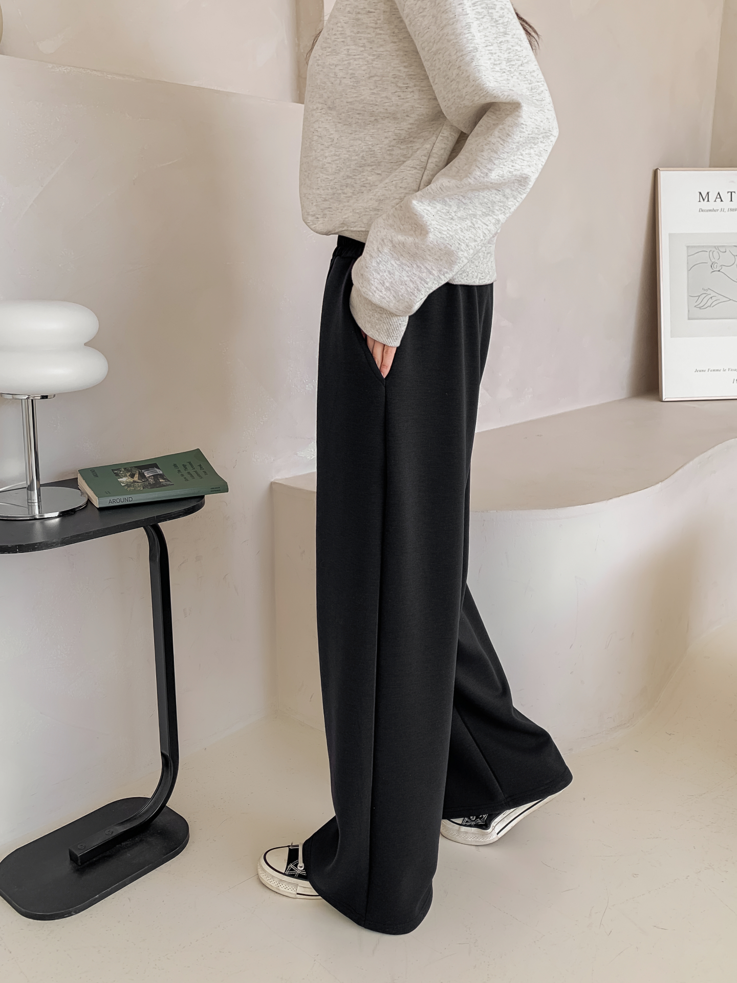 ポケットウエストゴムロングストレート無地パンツ | 詳細画像14