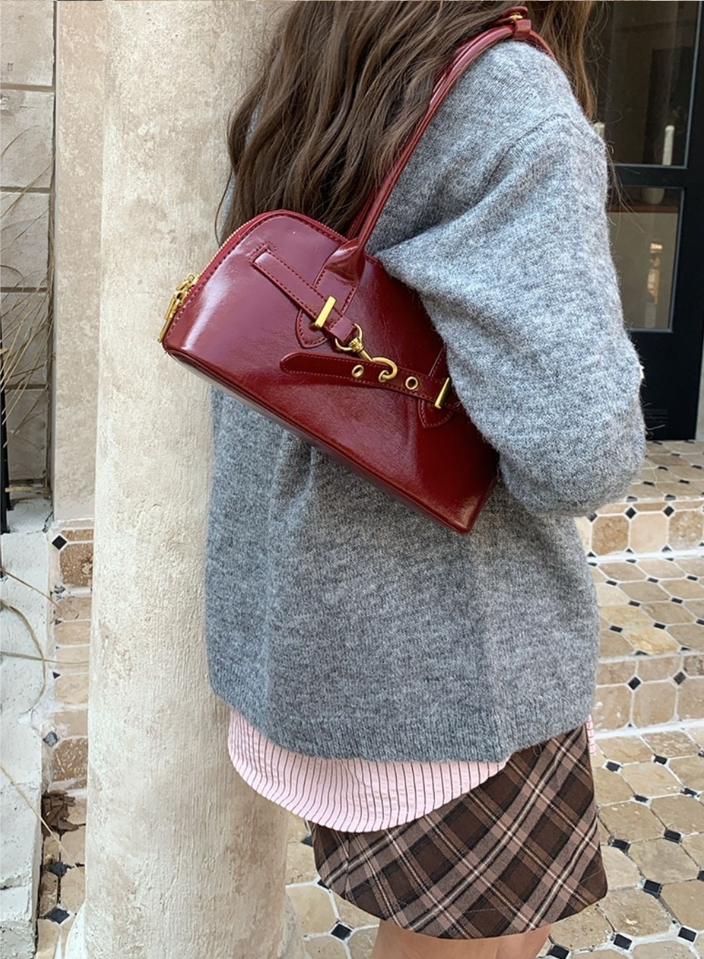 レザー調ジップアップグロストートバッグ | 詳細画像4