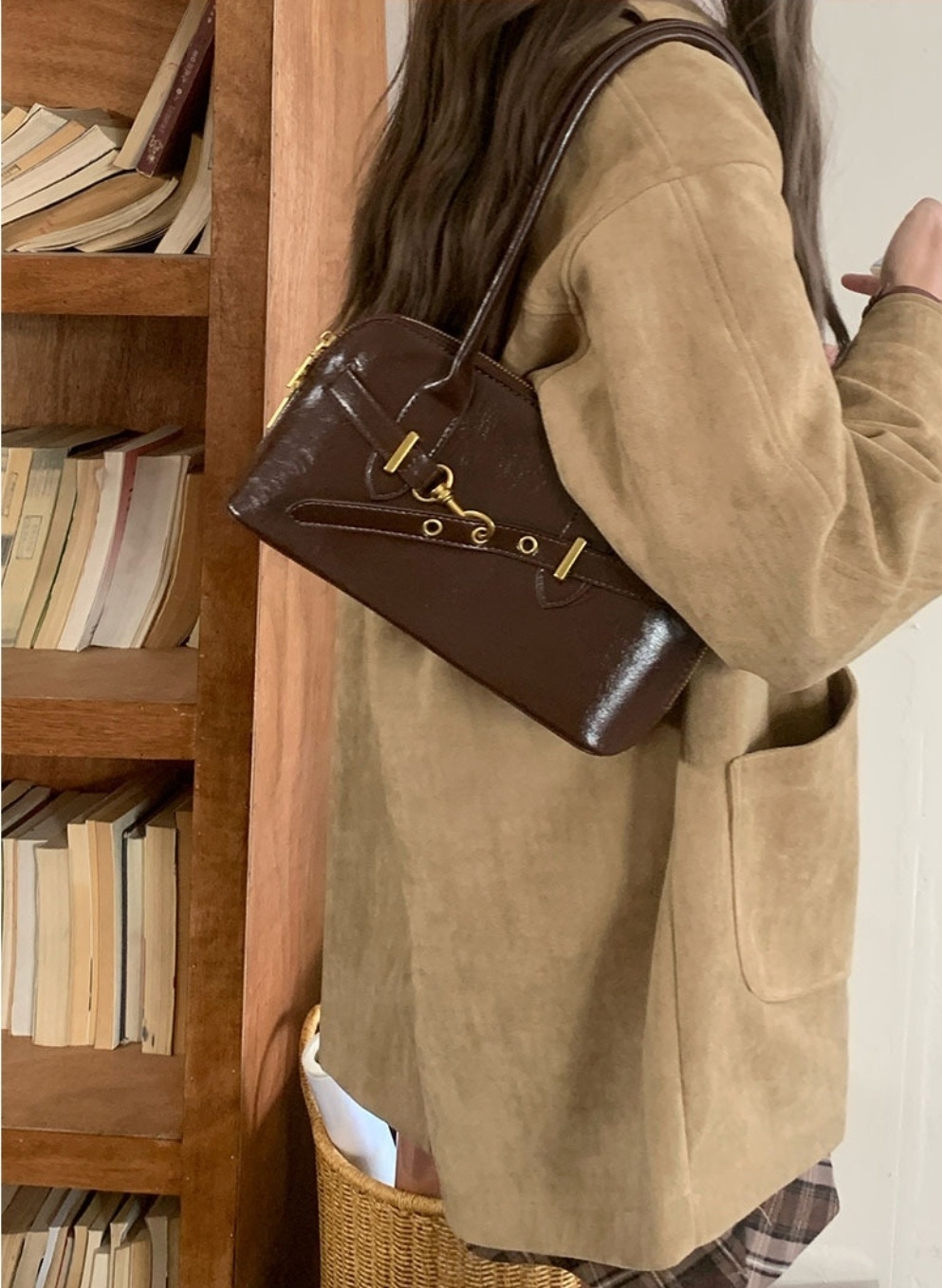 レザー調ジップアップグロストートバッグ | 詳細画像3