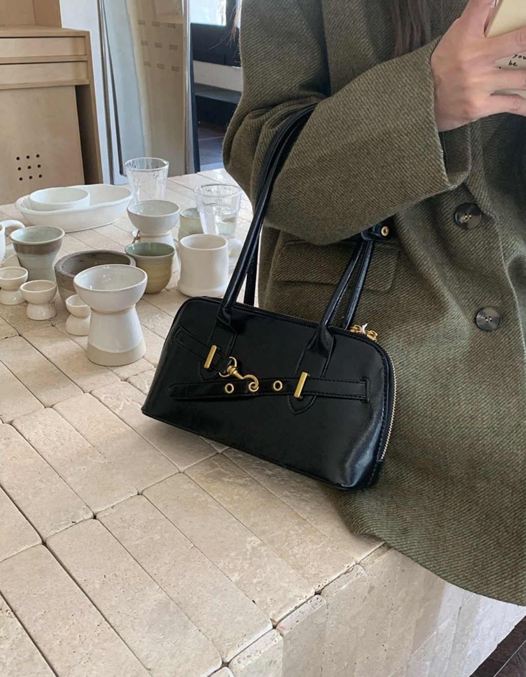 レザー調ジップアップグロストートバッグ | 詳細画像6