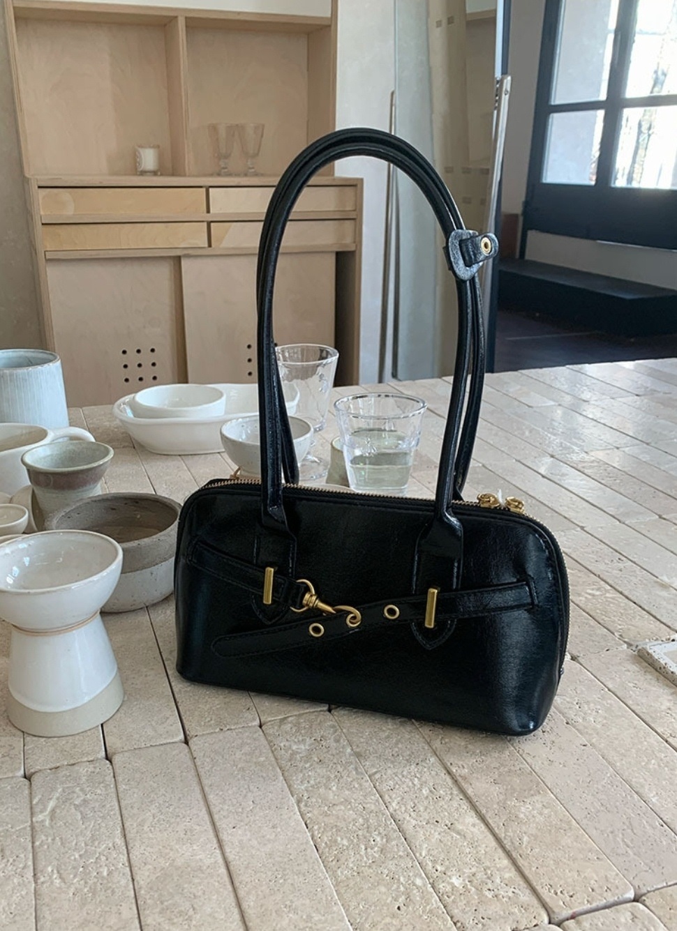 レザー調ジップアップグロストートバッグ | 詳細画像7