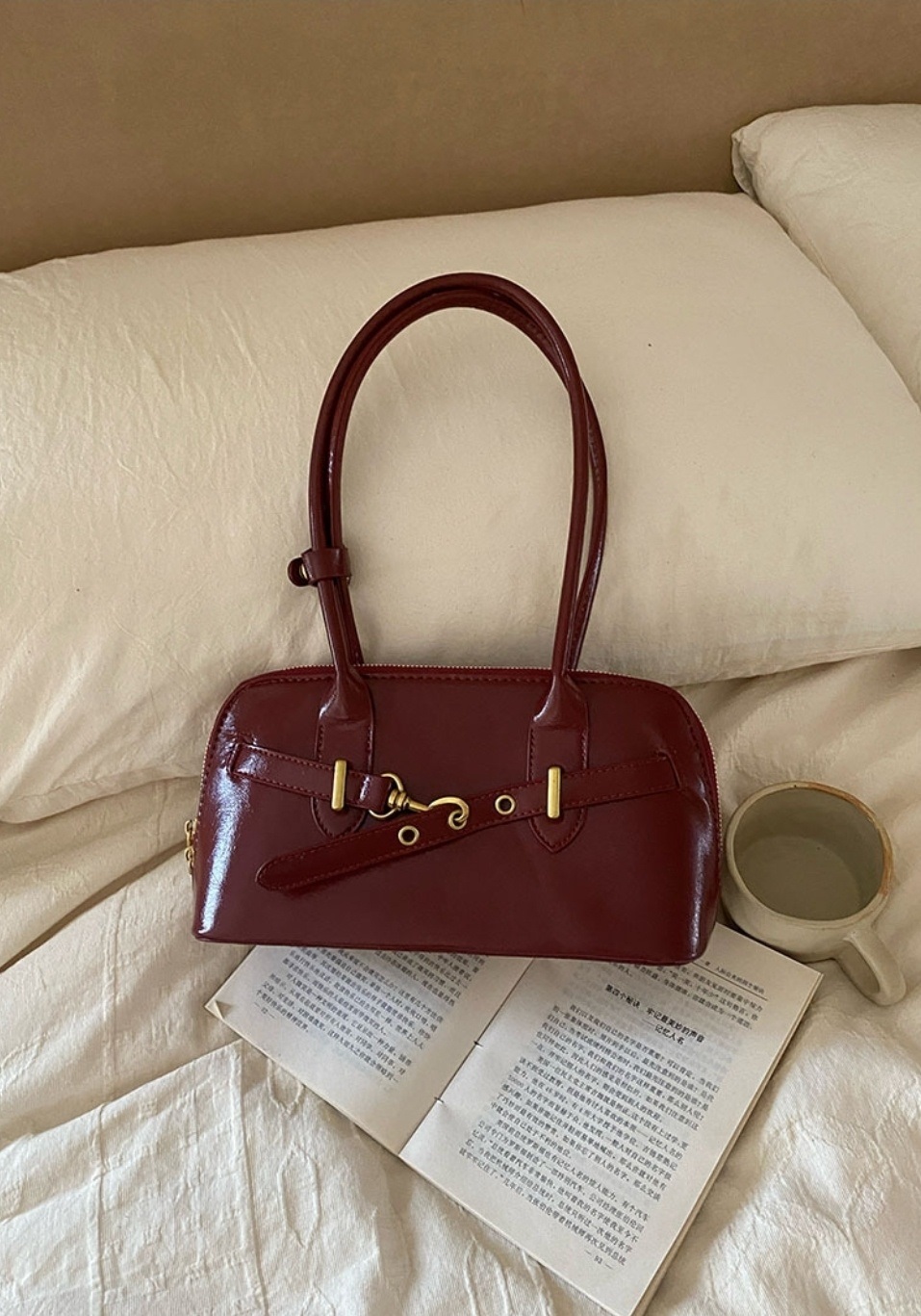 レザー調ジップアップグロストートバッグ | 詳細画像8