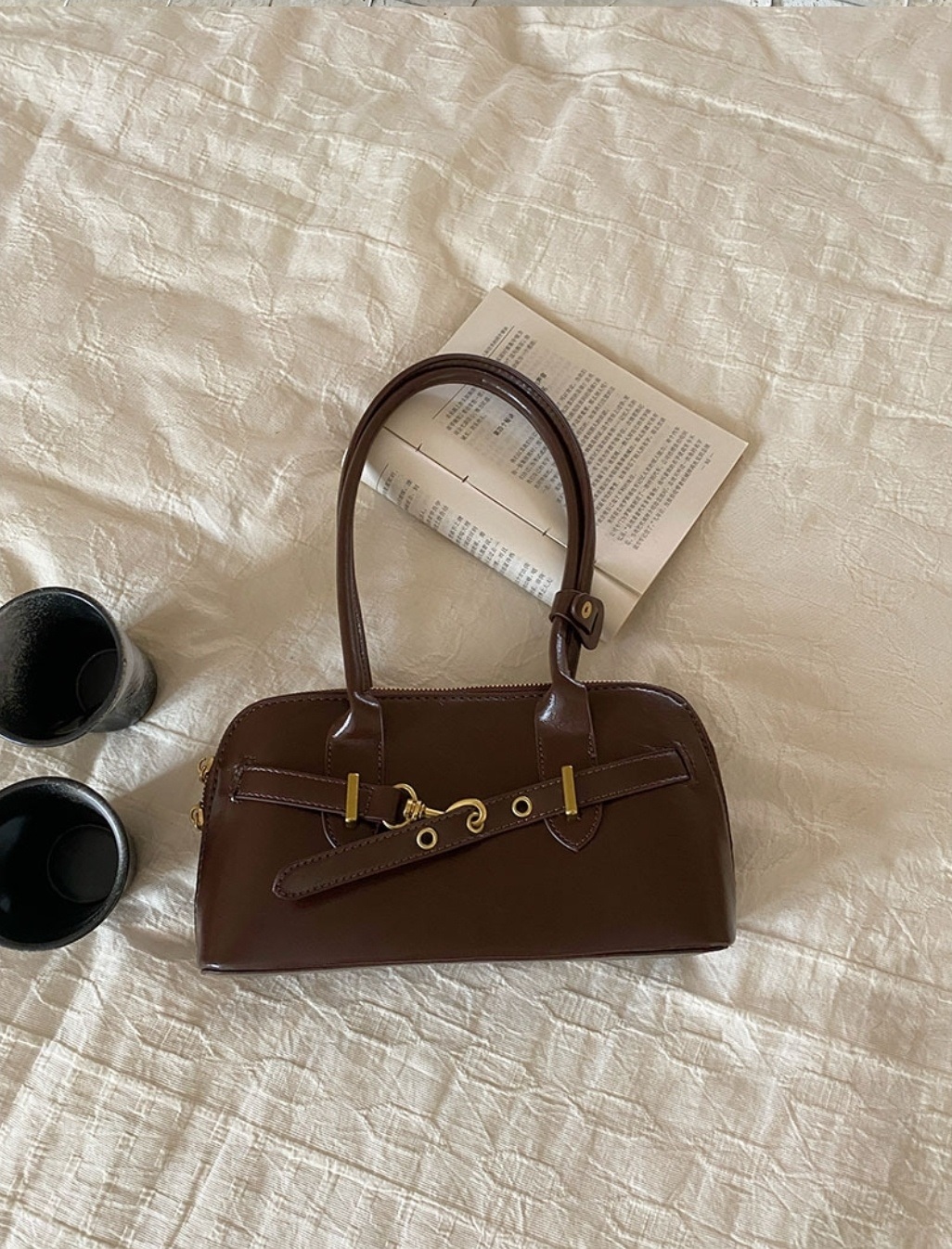 レザー調ジップアップグロストートバッグ | 詳細画像9