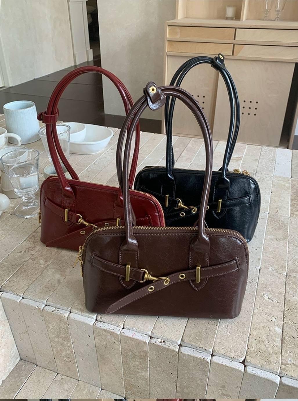 レザー調ジップアップグロストートバッグ | 詳細画像12