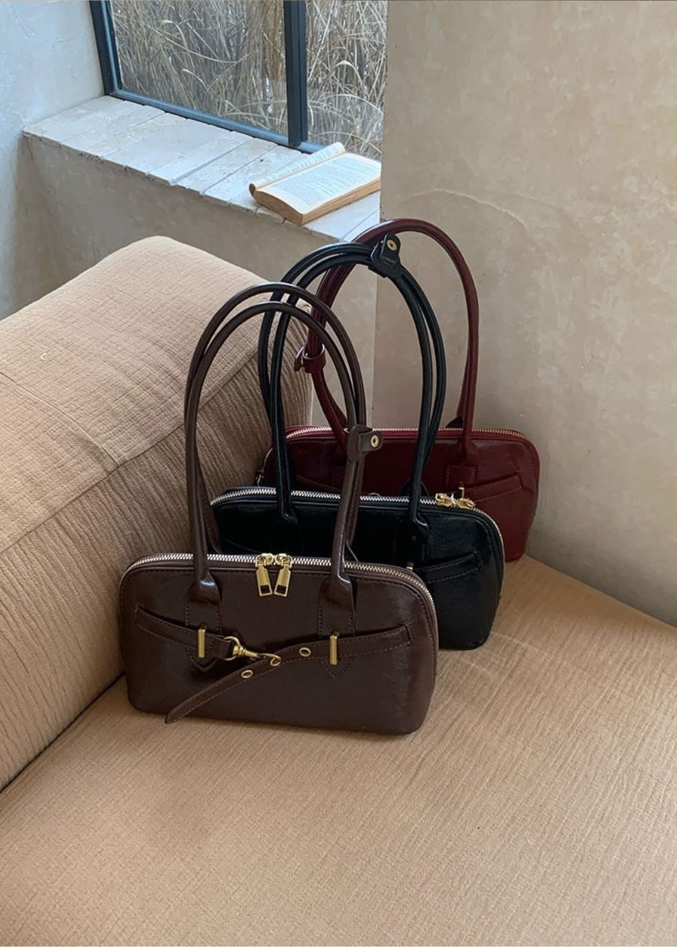 レザー調ジップアップグロストートバッグ | 詳細画像13