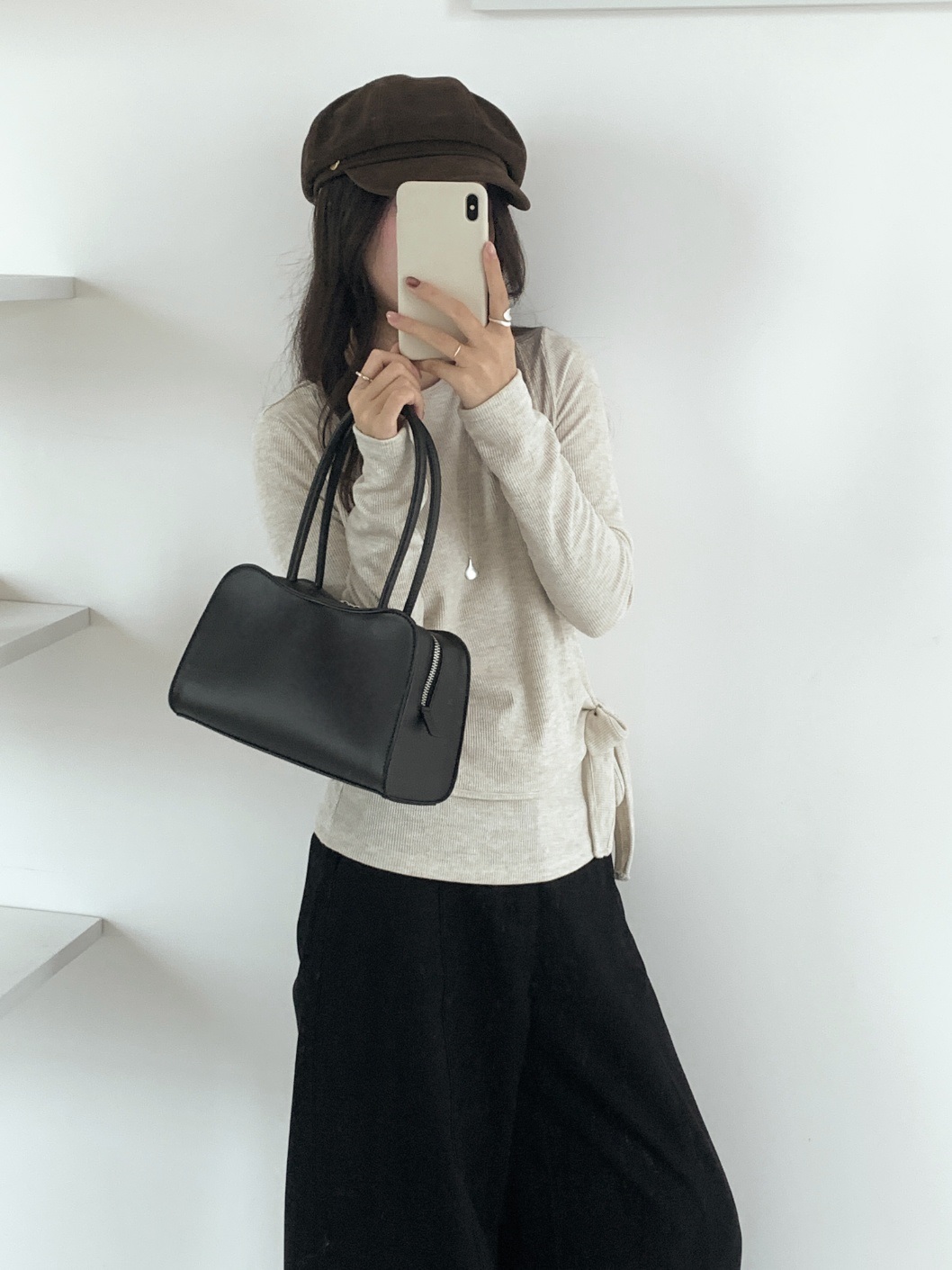 レザー調ダブルジップ無地トートバッグ | 詳細画像2