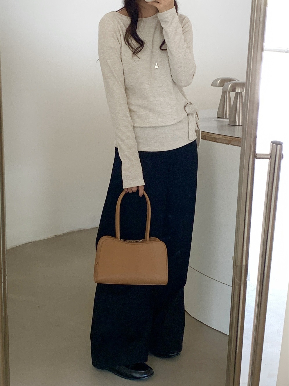 レザー調ダブルジップ無地トートバッグ | 詳細画像5