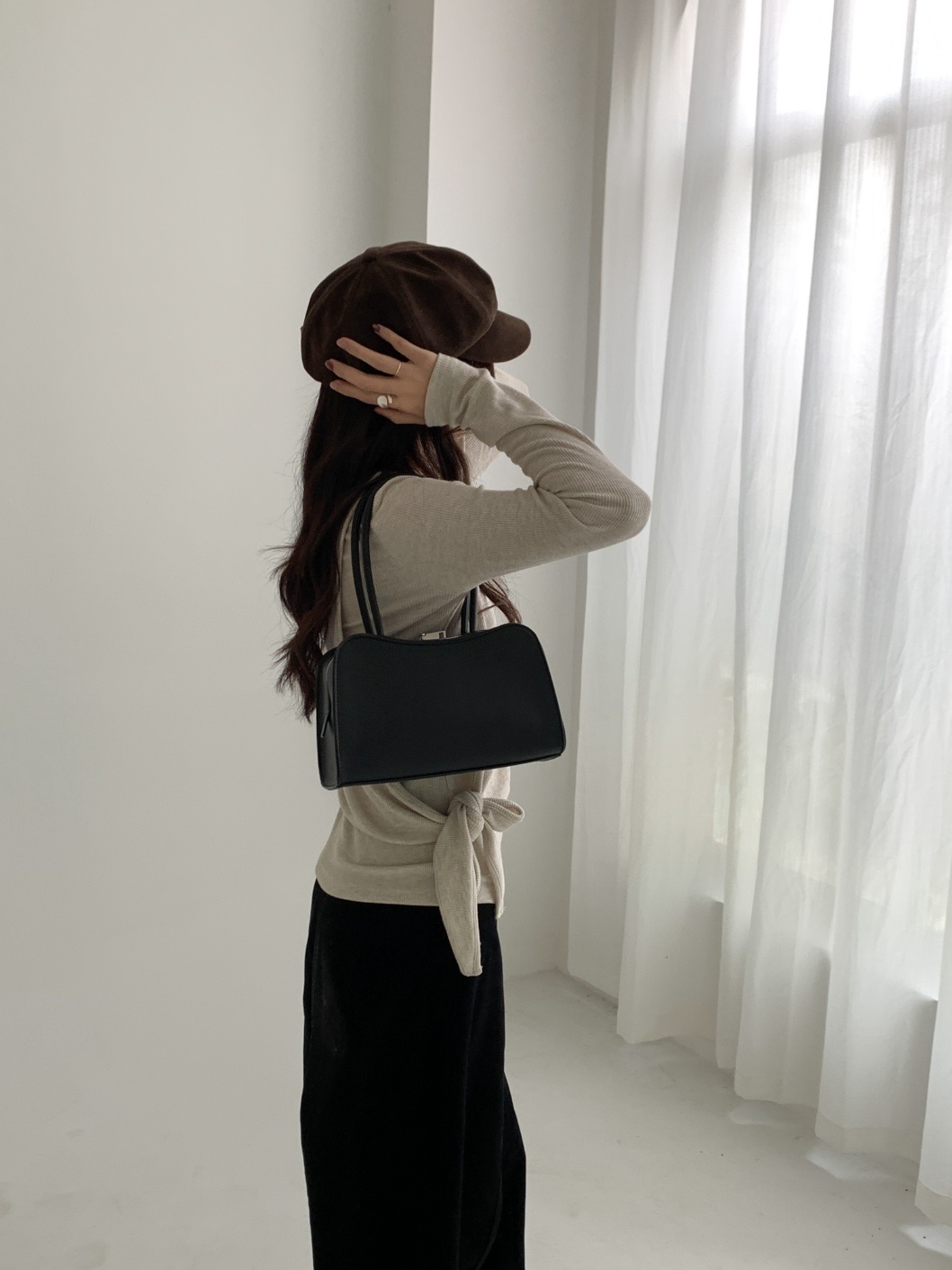 レザー調ダブルジップ無地トートバッグ | 詳細画像3