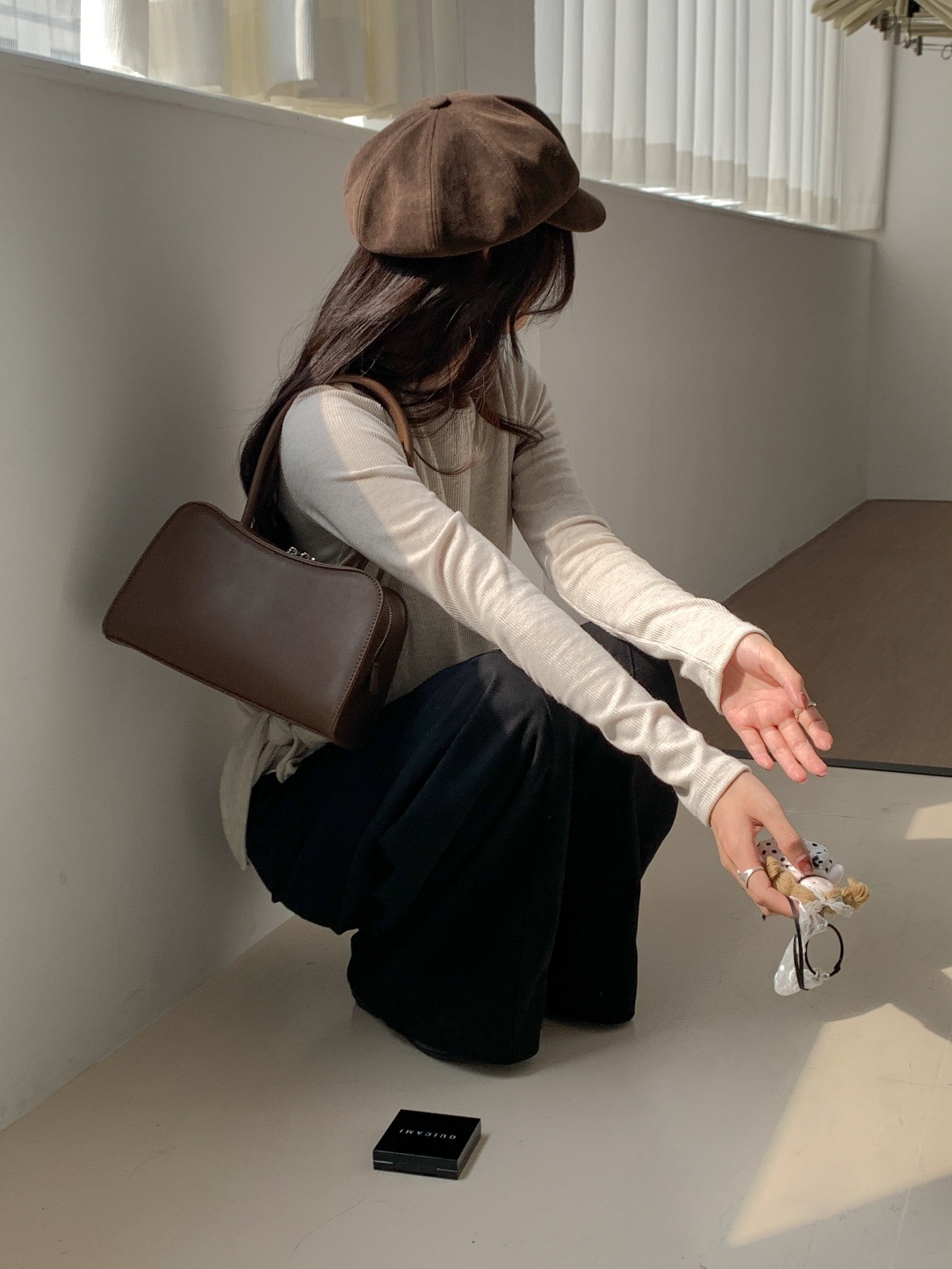 レザー調ダブルジップ無地トートバッグ | 詳細画像7