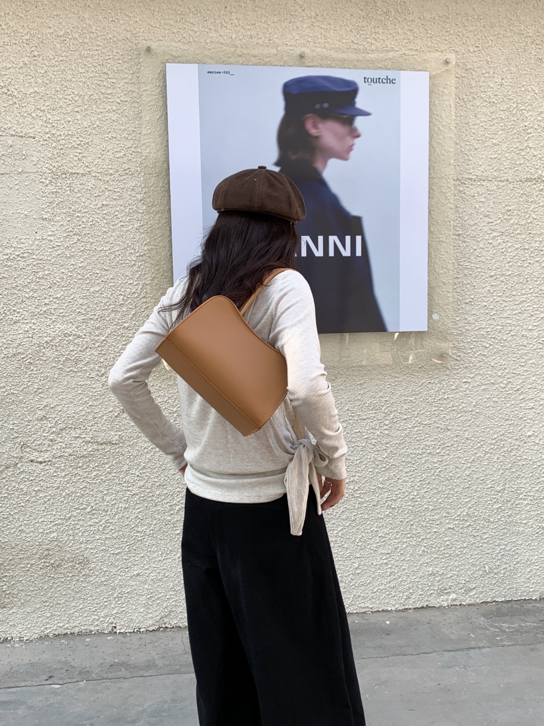 レザー調ダブルジップ無地トートバッグ | 詳細画像4