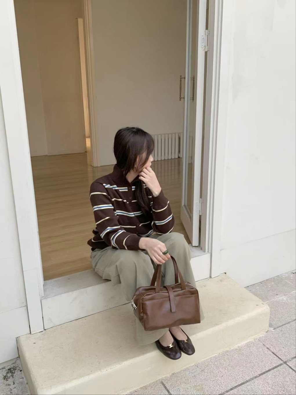 レザー調ジップアップグロスDリング無地ハンドバッグストラップセット(バックルあり) | 詳細画像8