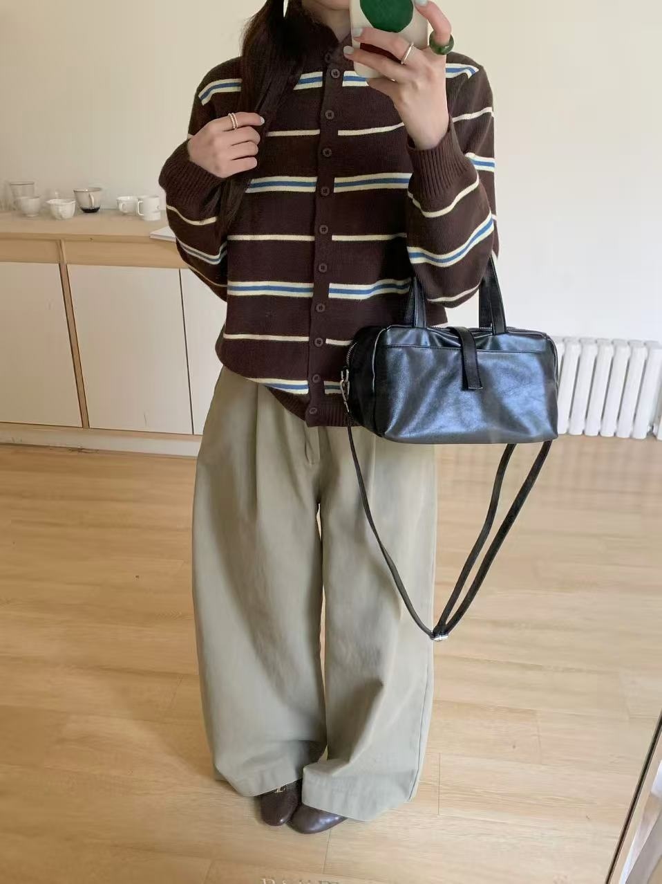 レザー調ジップアップグロスDリング無地ハンドバッグストラップセット(バックルあり) | 詳細画像4