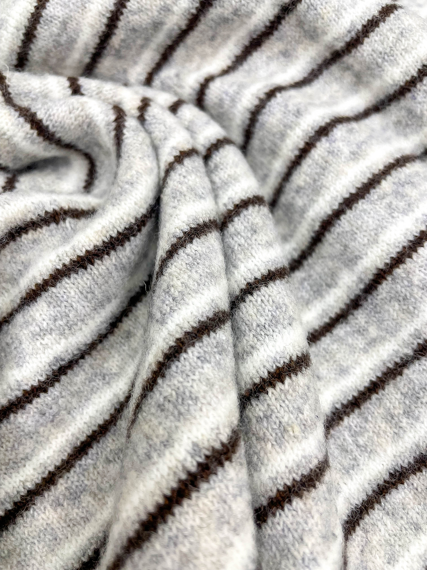 ウール混ボタンラウンドネックルーズ長袖セミクロップドボーダー配色カーディガン | 詳細画像13