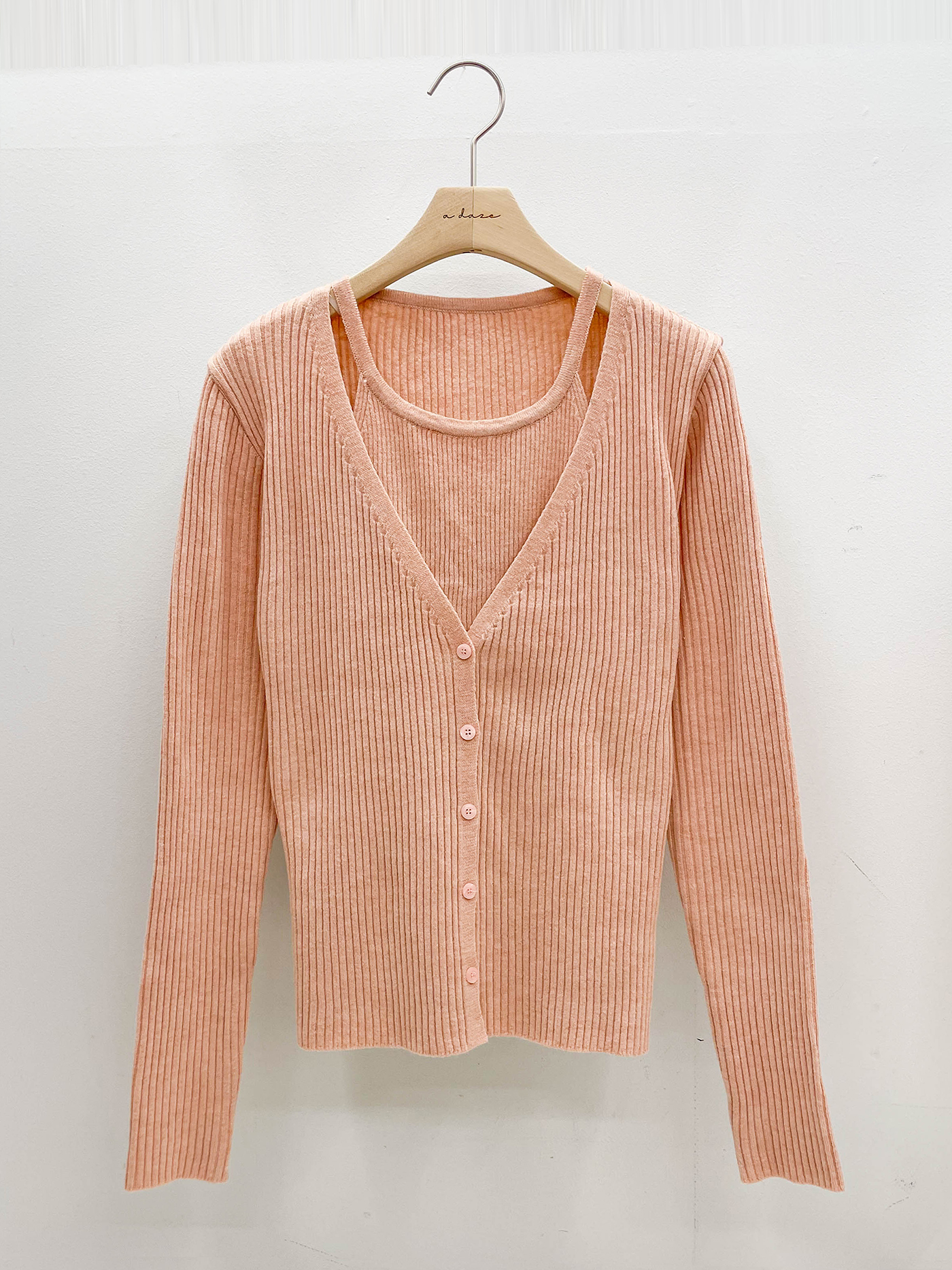 リブボタンVネックホルターネックレイヤード風ルーズ長袖無地ニット | 詳細画像17