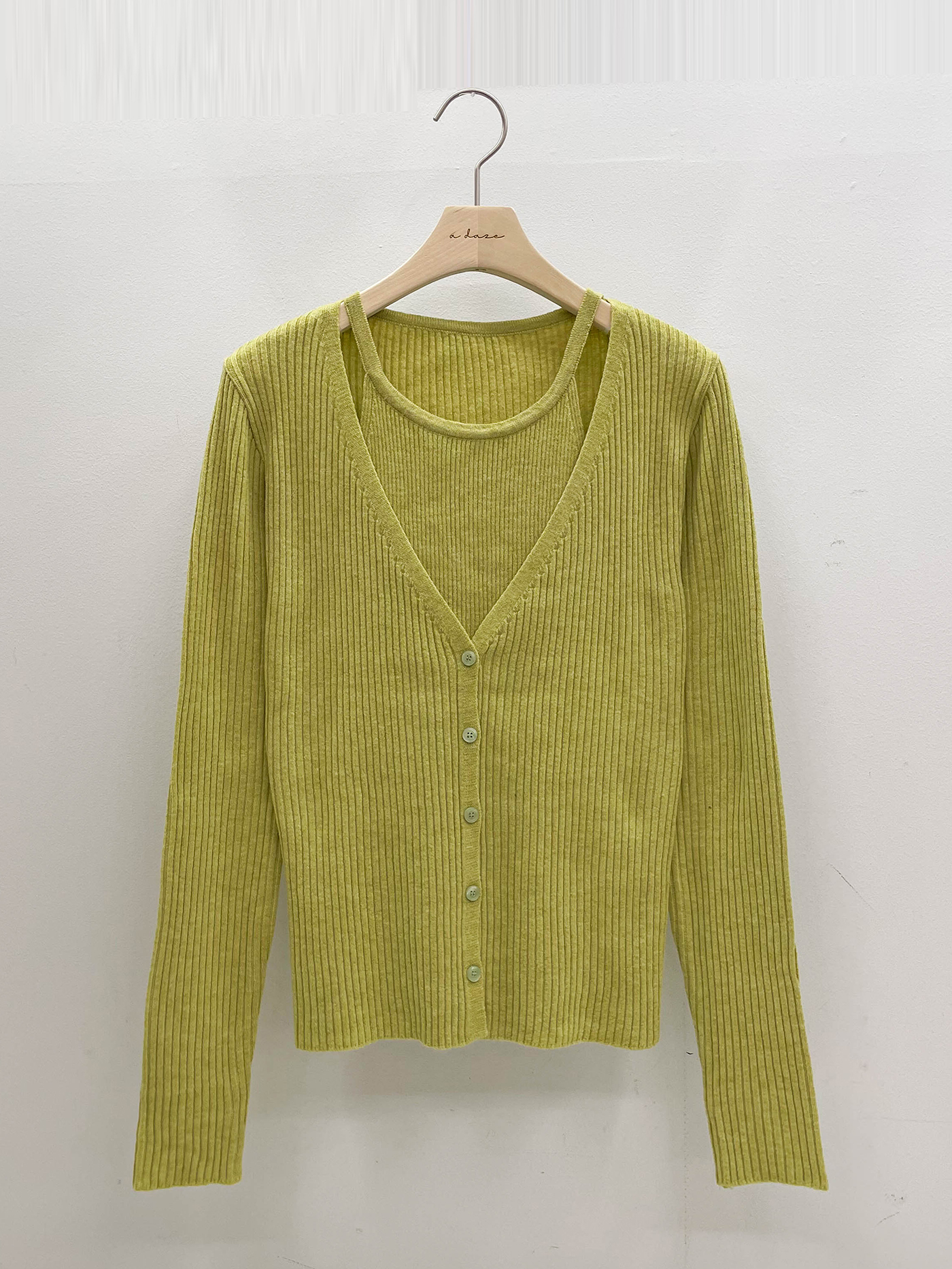 リブボタンVネックホルターネックレイヤード風ルーズ長袖無地ニット | 詳細画像19