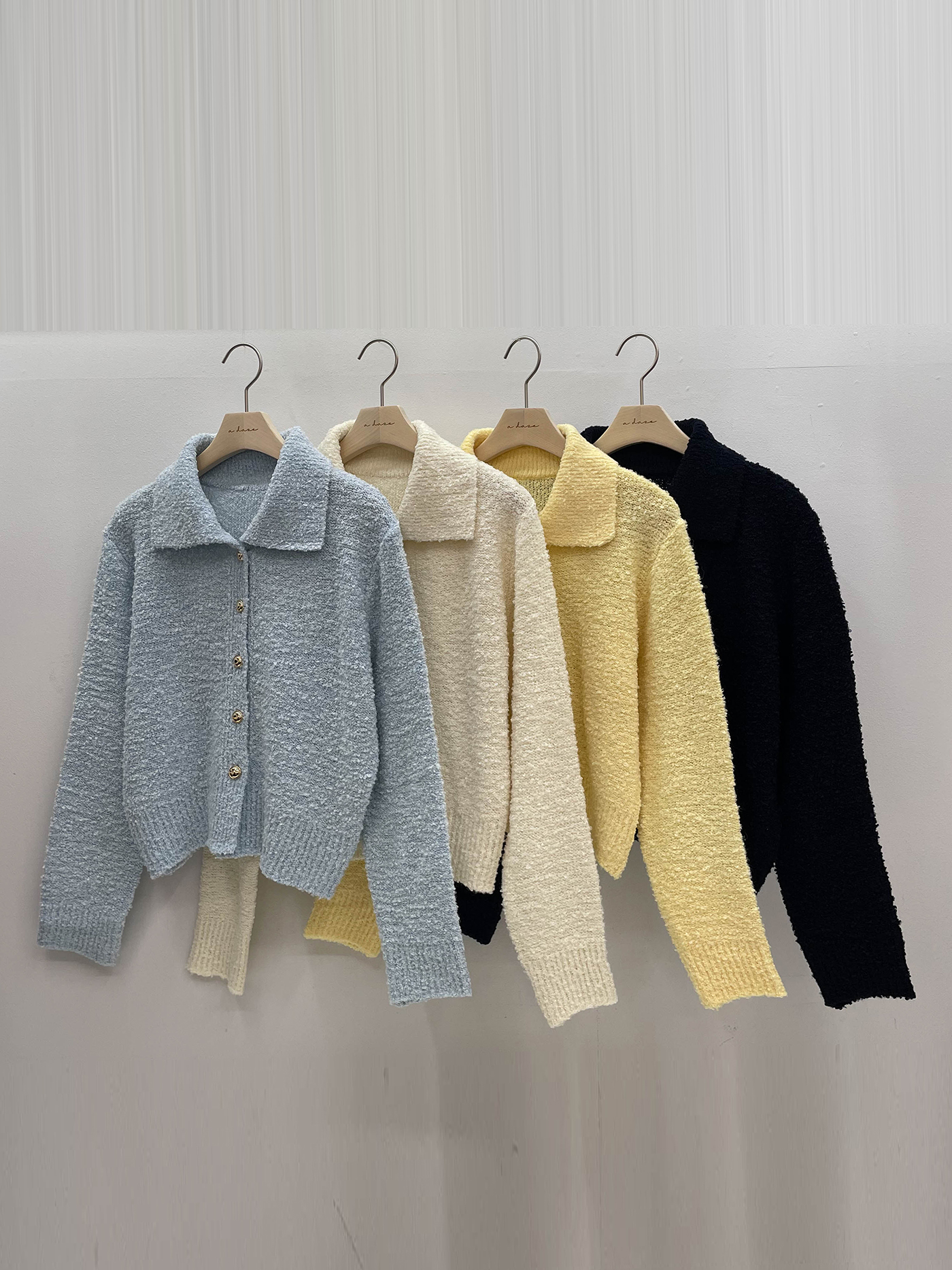 ウール混カラールーズ長袖ビジューボタンセミクロップド無地カーディガン | 詳細画像18