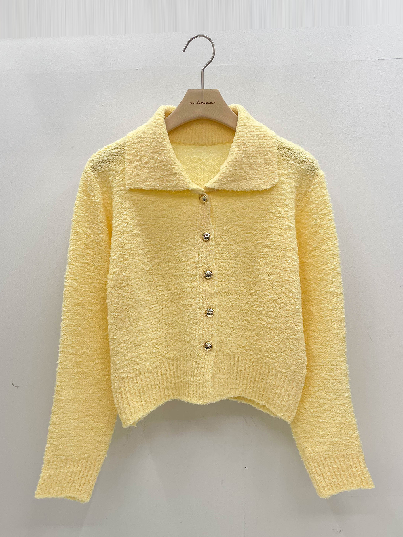 ウール混カラールーズ長袖ビジューボタンセミクロップド無地カーディガン | 詳細画像15